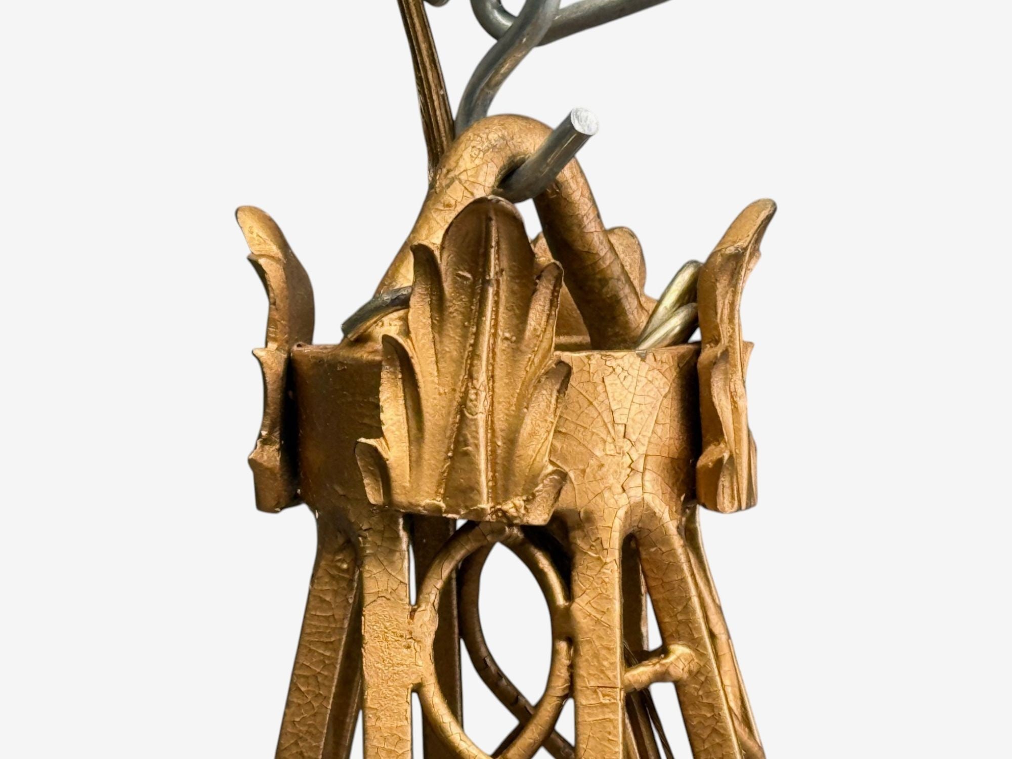 Maitland Smith, Gilt Metal, Glass, Greek Key Motif, Pendant Light, 21st C.