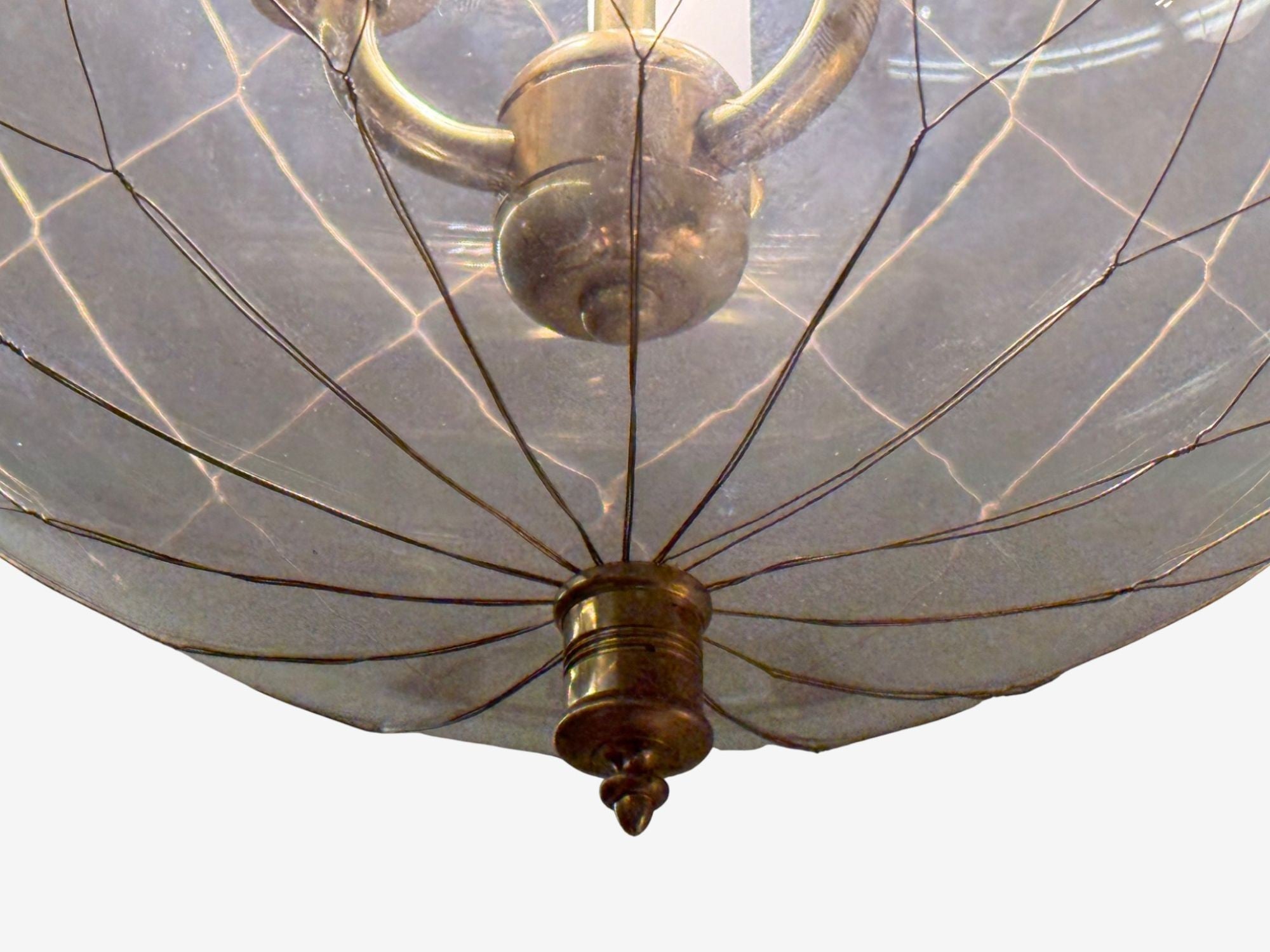 French Mid Century Modern, Brass, Blown Glass, Globe Pendant Lights,1950s