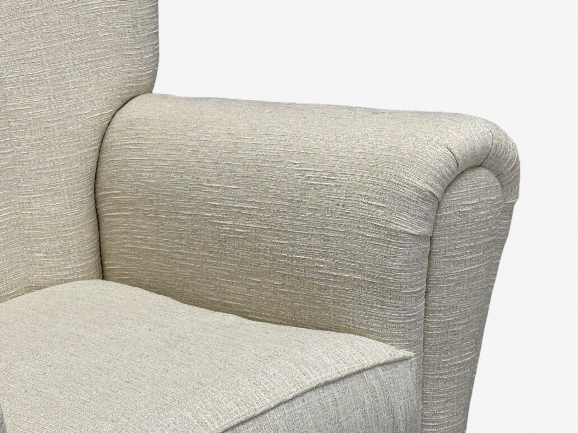 Italian Modern, Stained Wood, Beige Tweed Fabric, Club Chairs, Italy, 1940s