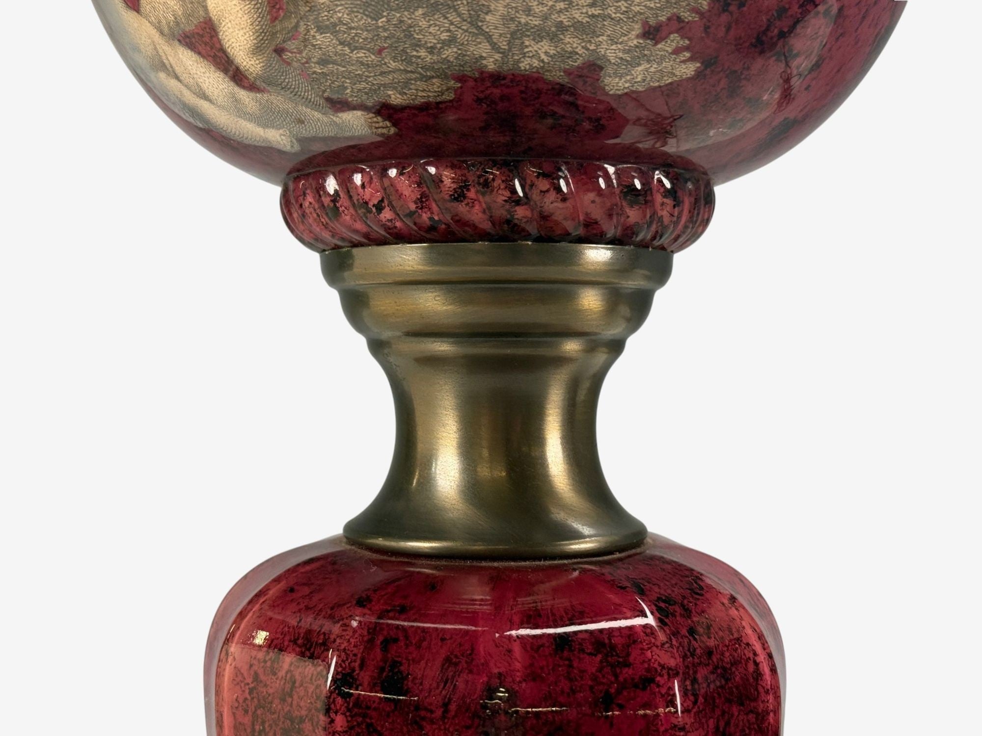 Neoclassical, Cranberry Glass, Decoupage Cherub Table Lamps, USA, 1930s