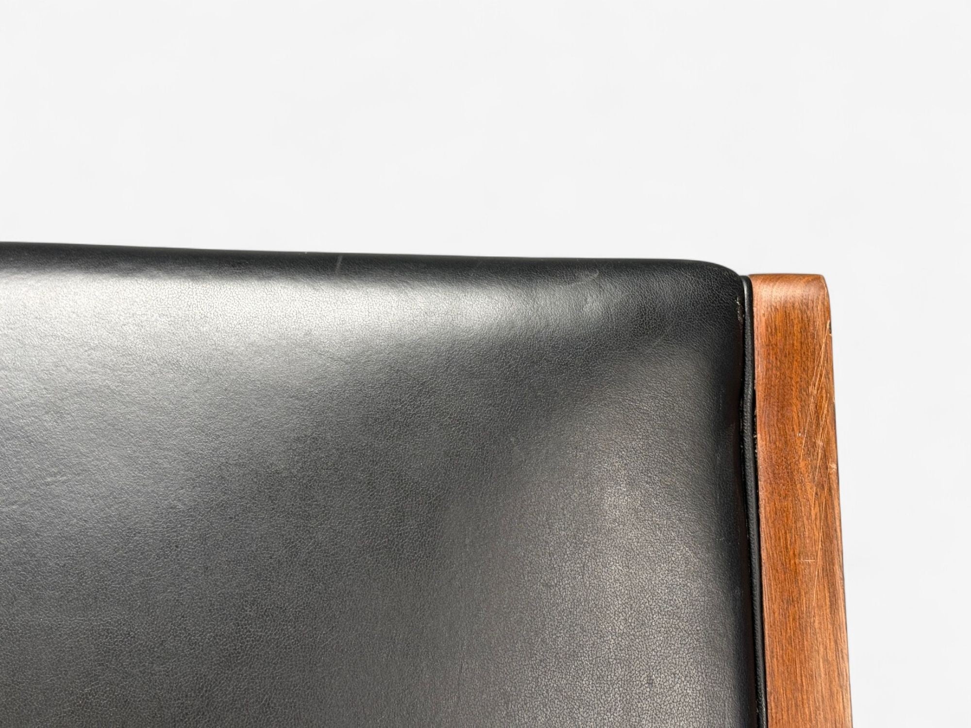 Hans J. Wegner Style, Teak, Leatherette, Settee, Denmark, 1950s