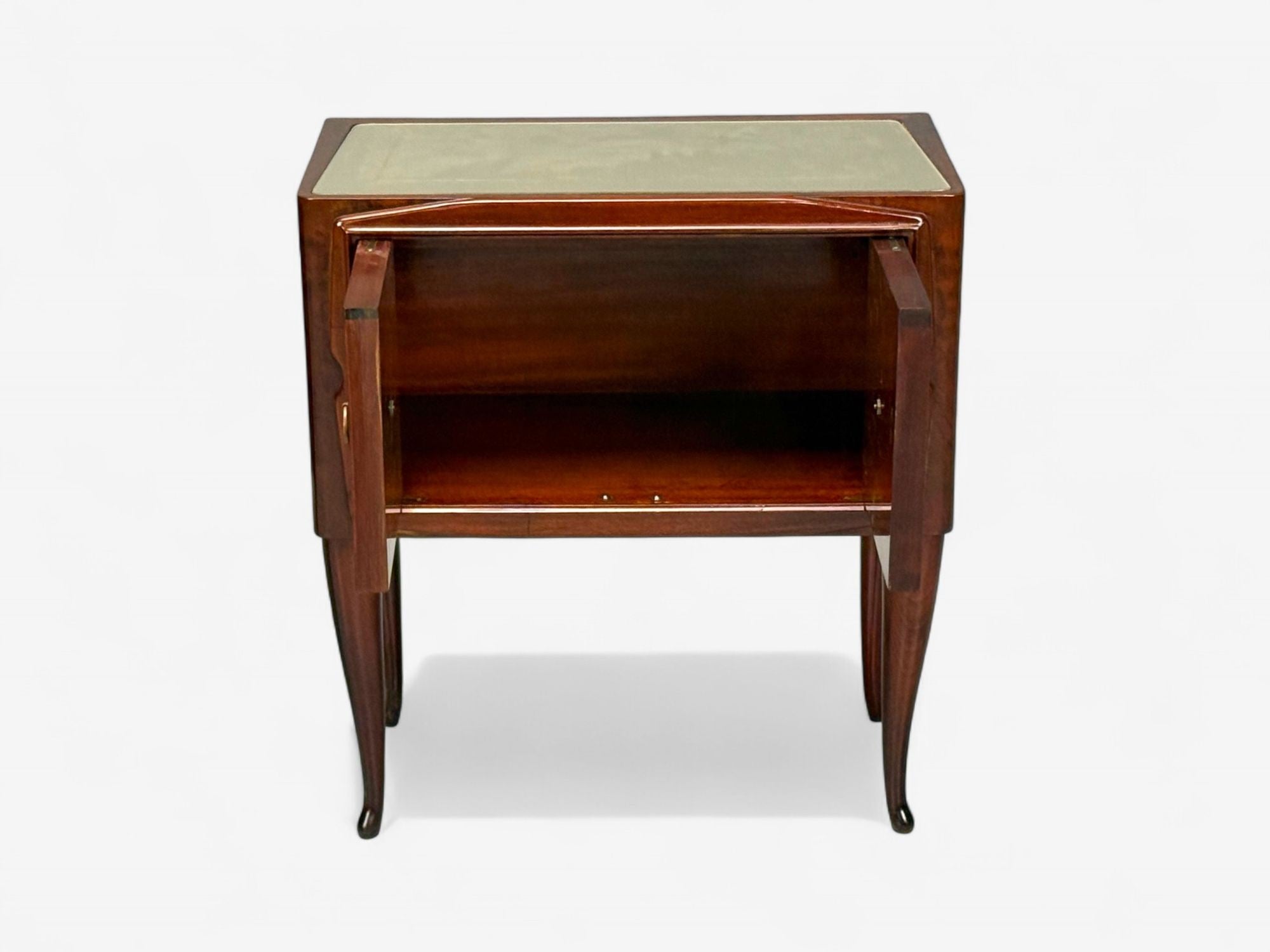 Osvaldo Borsani attr., Exotic Wood, Glass, Brass, Nightstands, Italy, 1960s