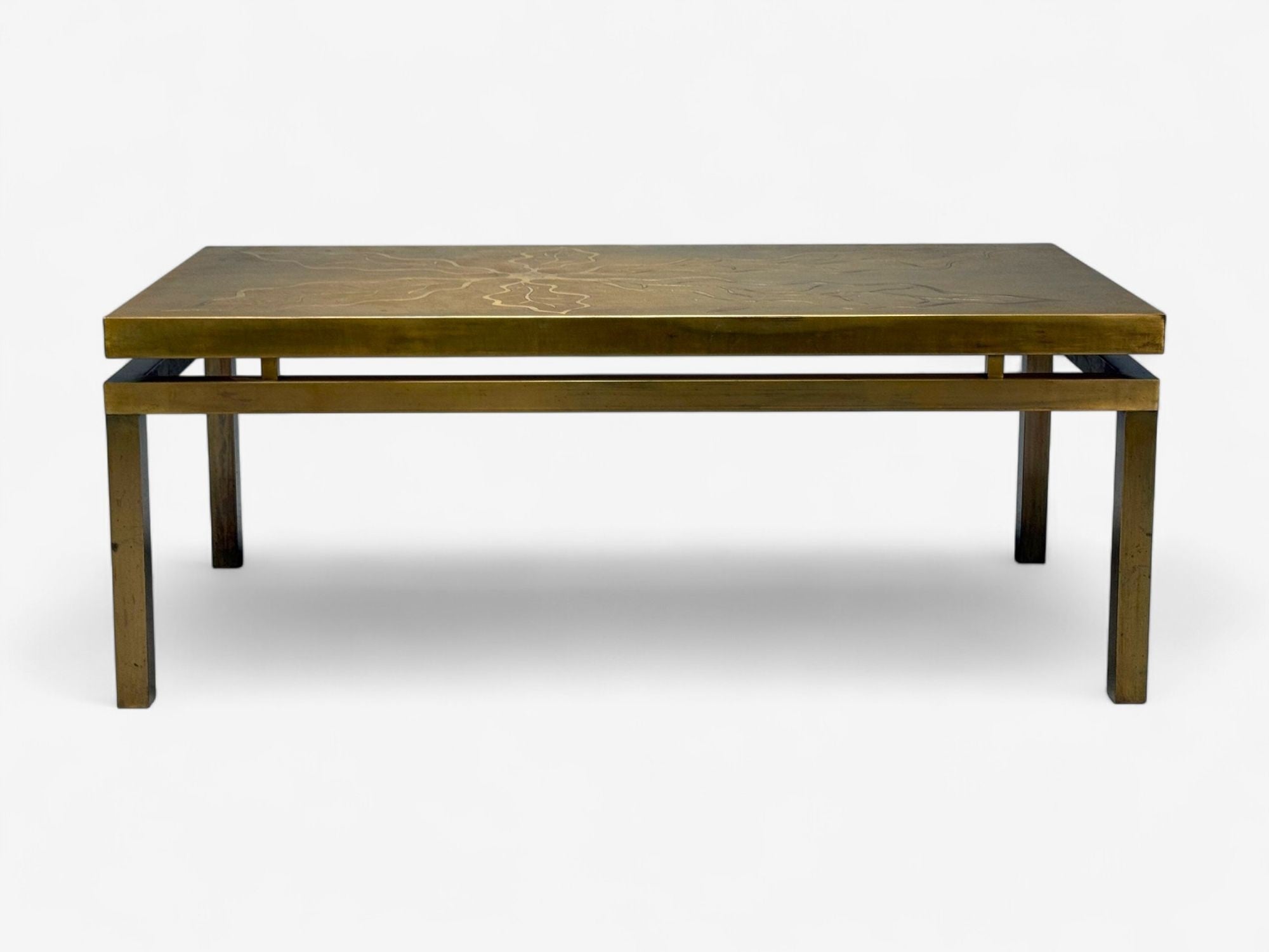 Willy Daro, Engraved Brass, Coffee Table, Belgium, 1970s