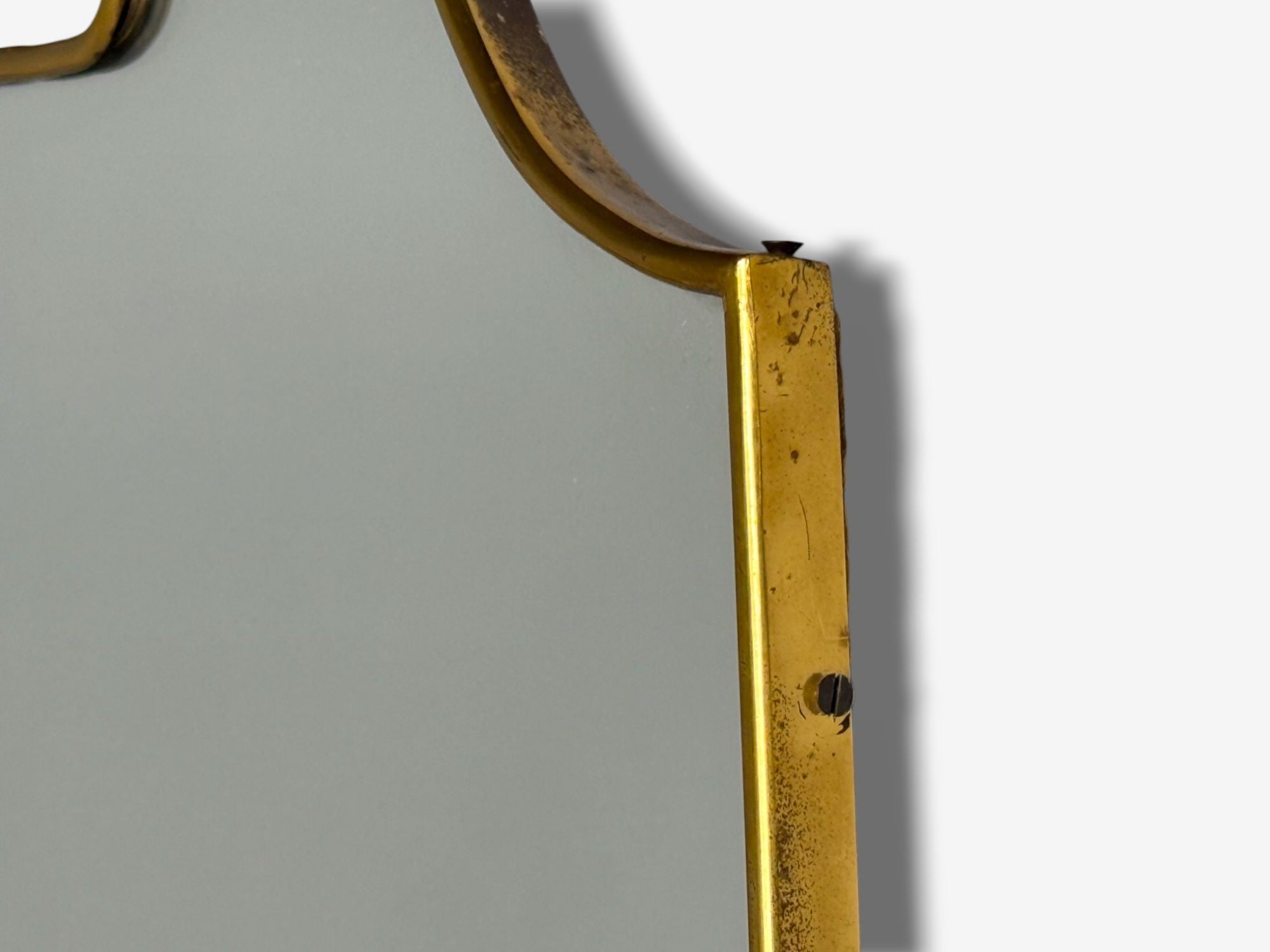 Italian Modern, Brass, Glass, Shield Wall Mirror, Italy, 1950s