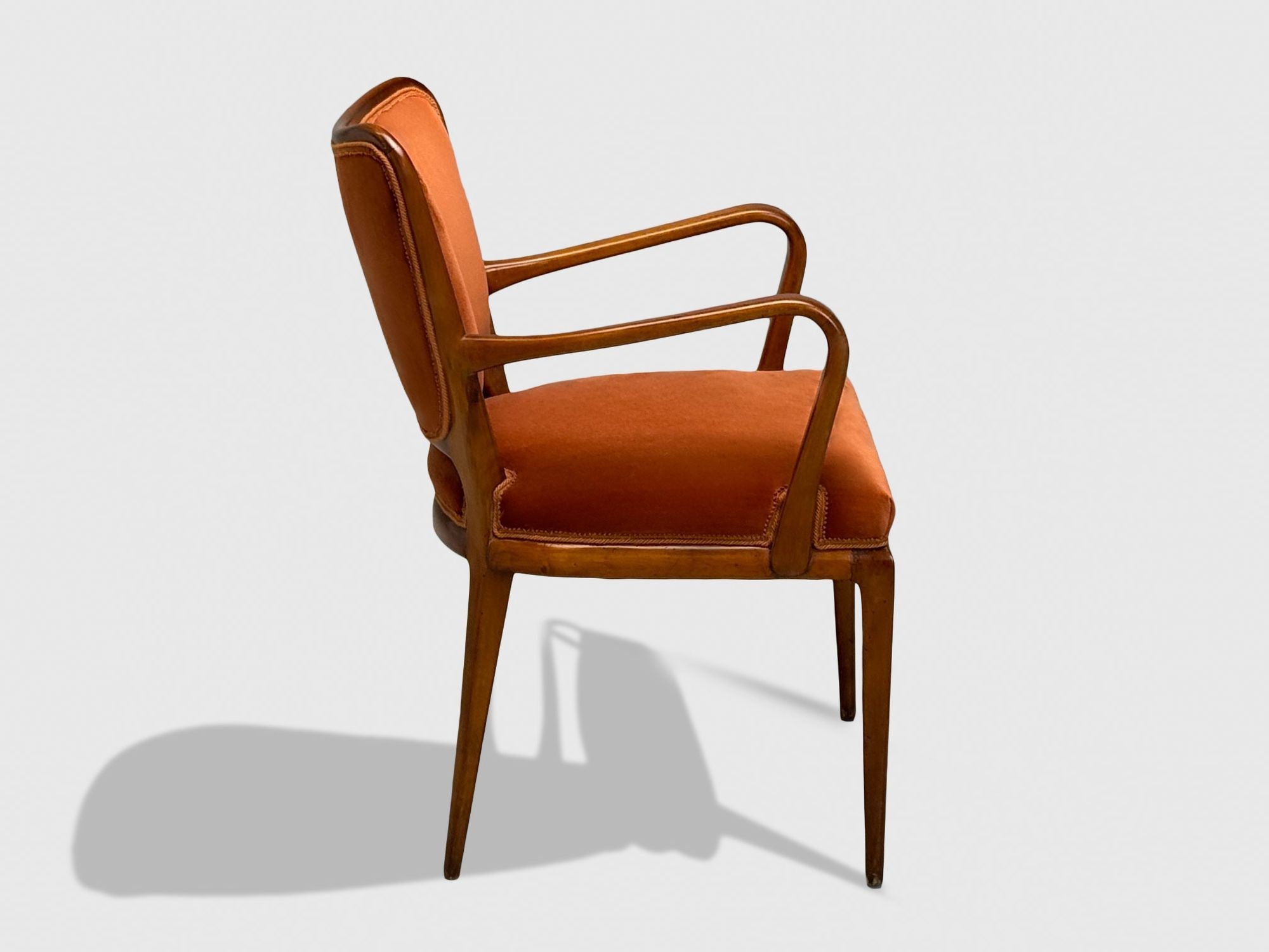 Osvaldo Borsani, Italian Modern, Cherrywood, Velvet, Armchair, Italy, 1950s