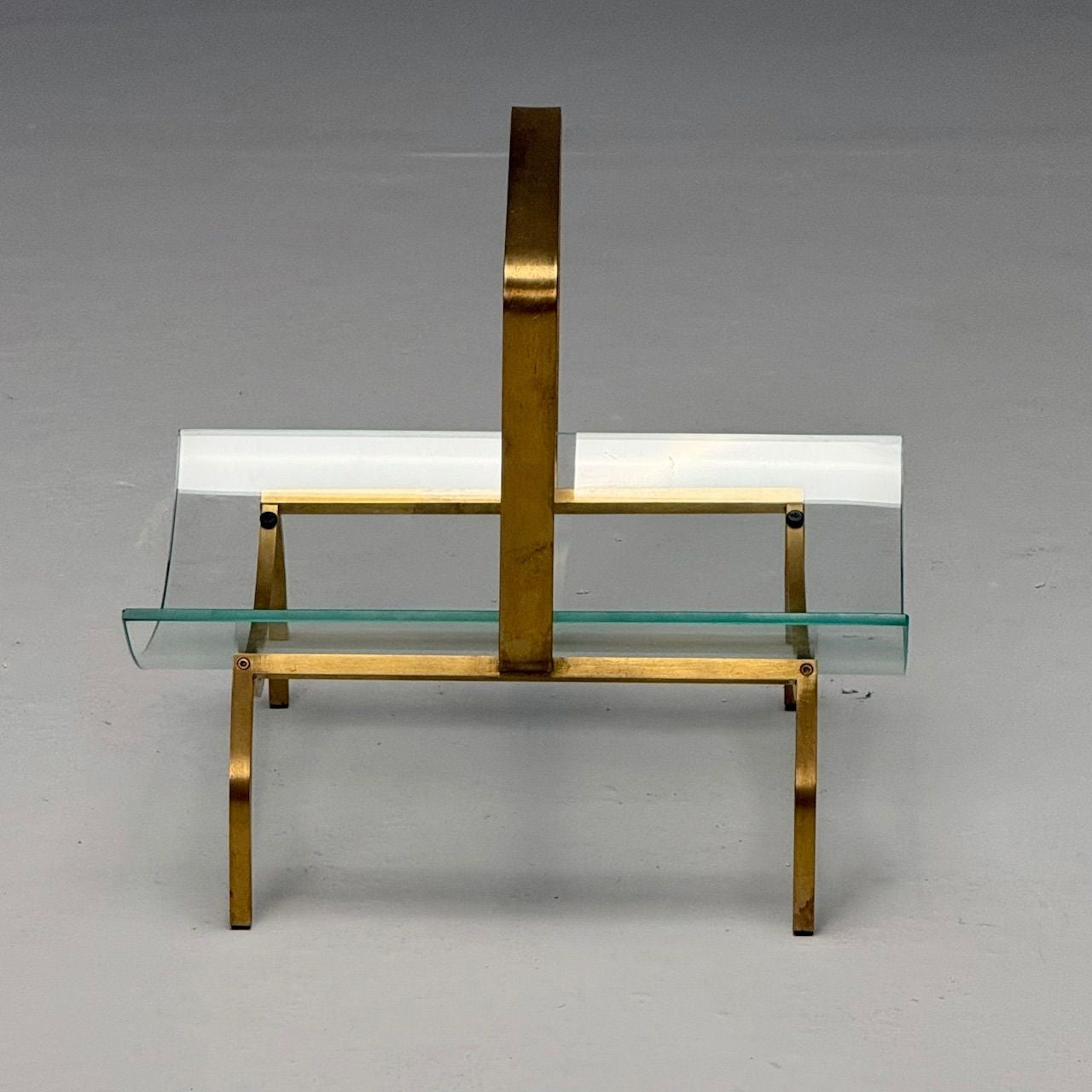 Fontana Arte, Italian Mid-Century Modern, Magazine Rack, Brass, Glass, 1970s