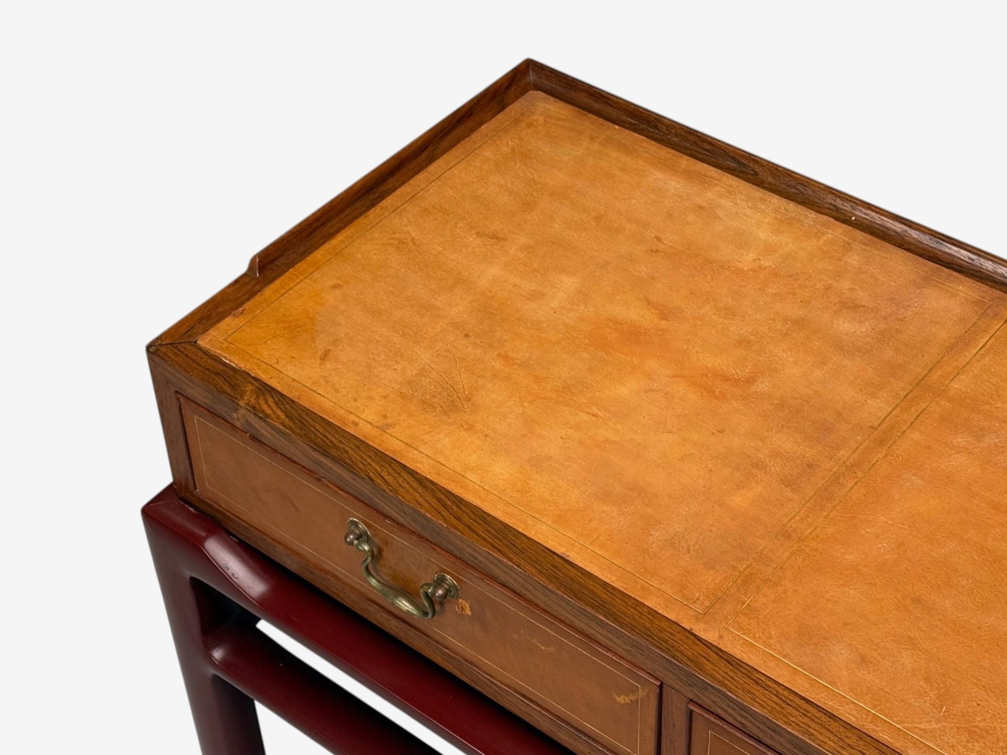 Frits Henningsen attr., Rosewood, Leather, Brass, Console Table, Denmark, 1950s