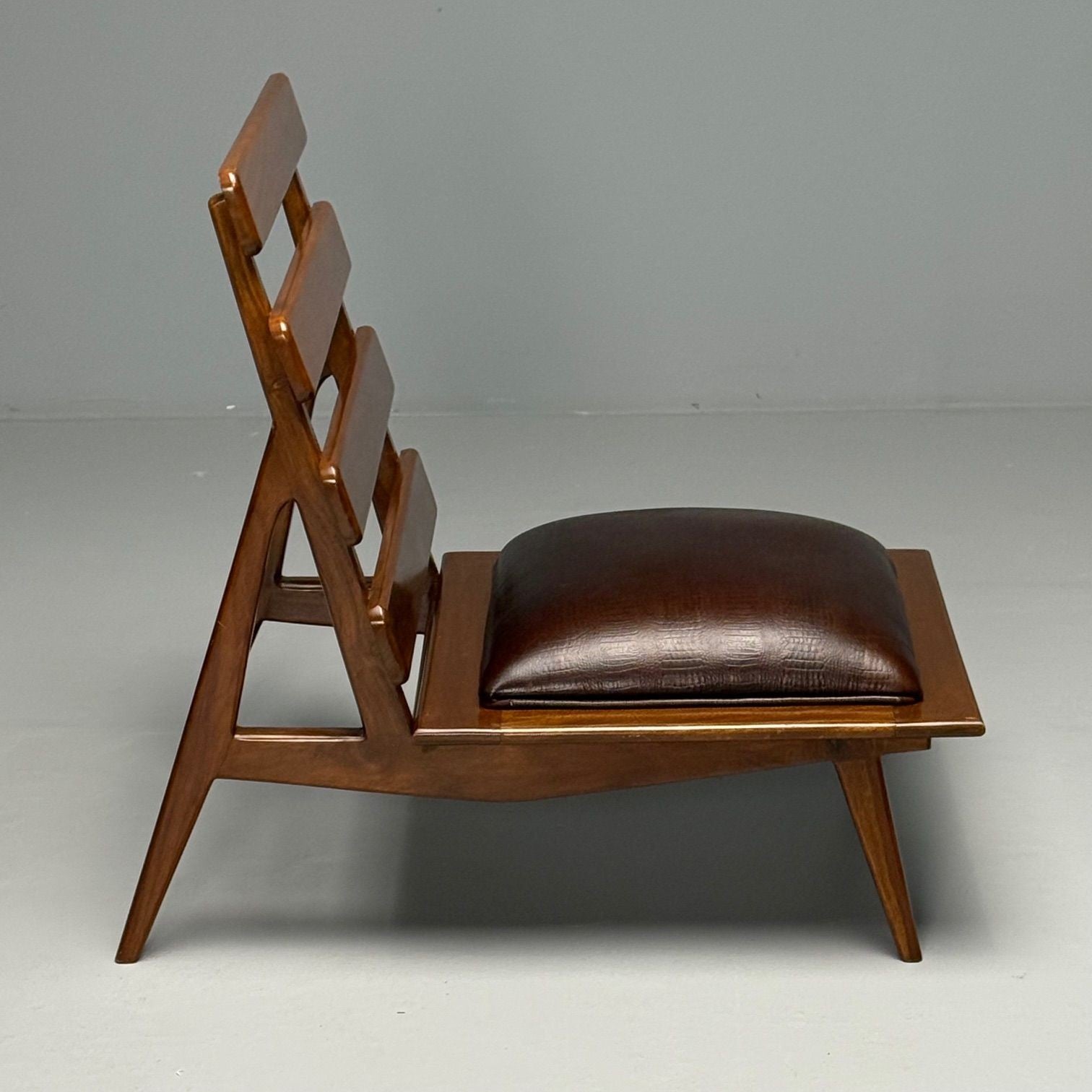 Brazilian Mid-Century Modern, Sculptural Lounge Chairs, Mahogany, Leather