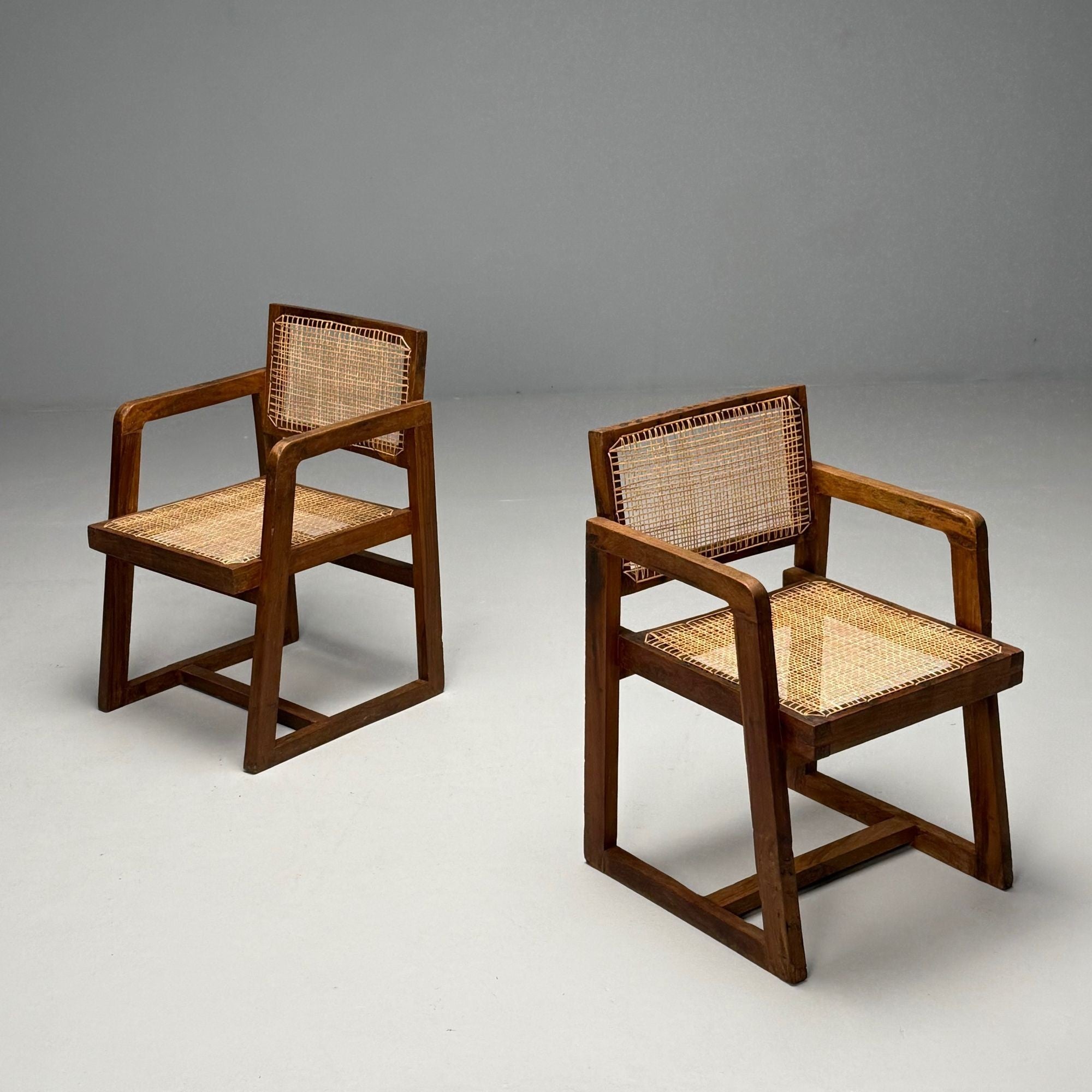 Pierre Jeanneret, French Mid-Century Modern, 12 Box Dining Chairs, Teak, Cane