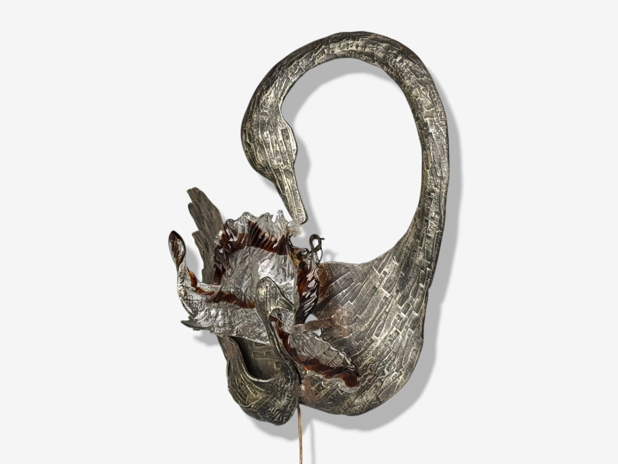 Italian Modern, Patinated Metal, Art Glass, Large Wall Sconce, Italy, 1960s