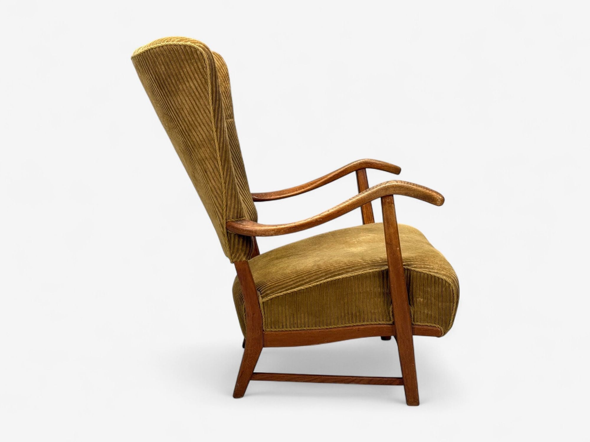 Frits Henningsen, Danish Modern, Corduroy, Wood, Lounge Chair, Denmark, 1940s