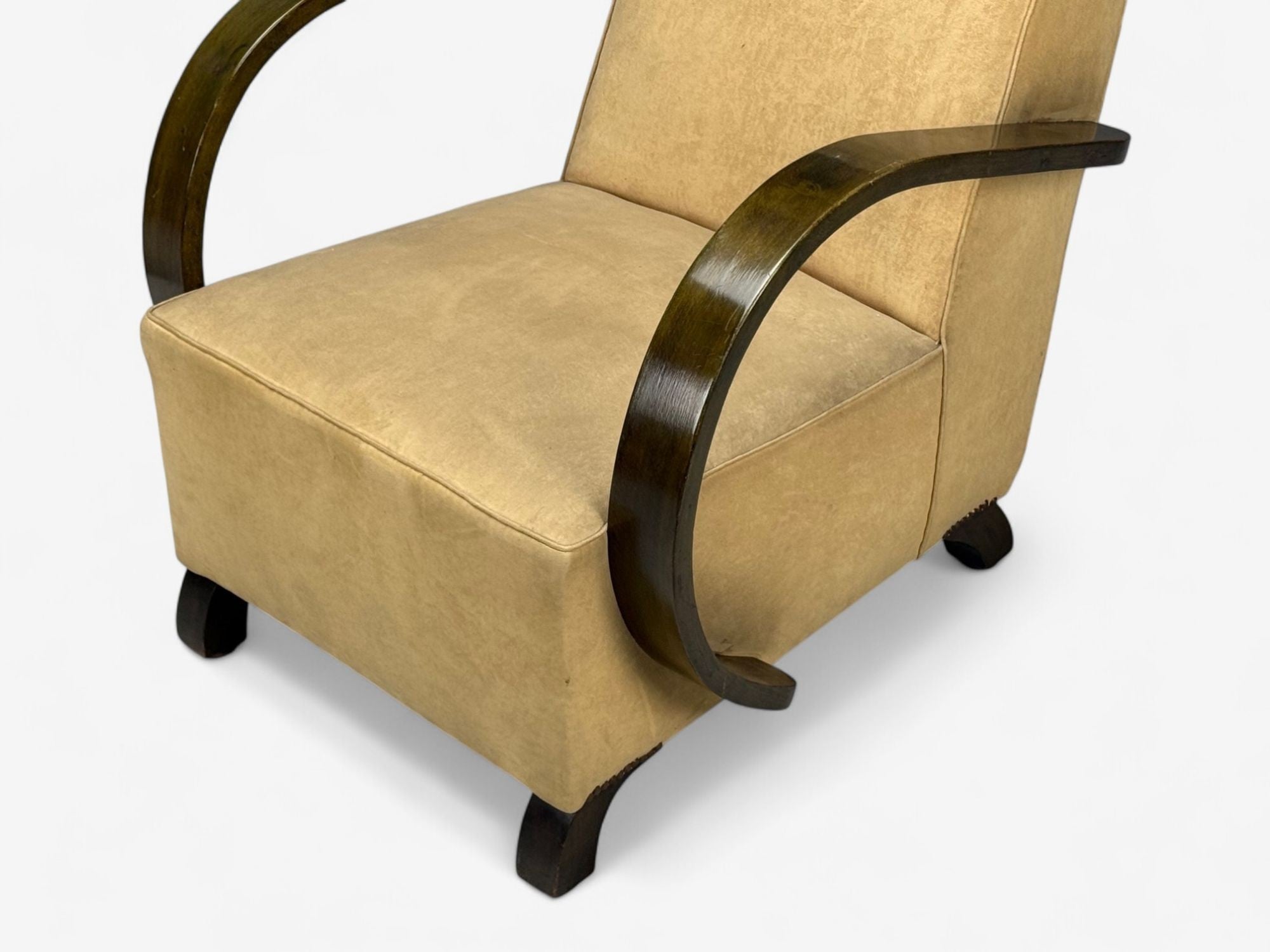 Vittorio Valabrega, Beige Velvet, Bentwood, Lounge Chairs, Italy, 1940s
