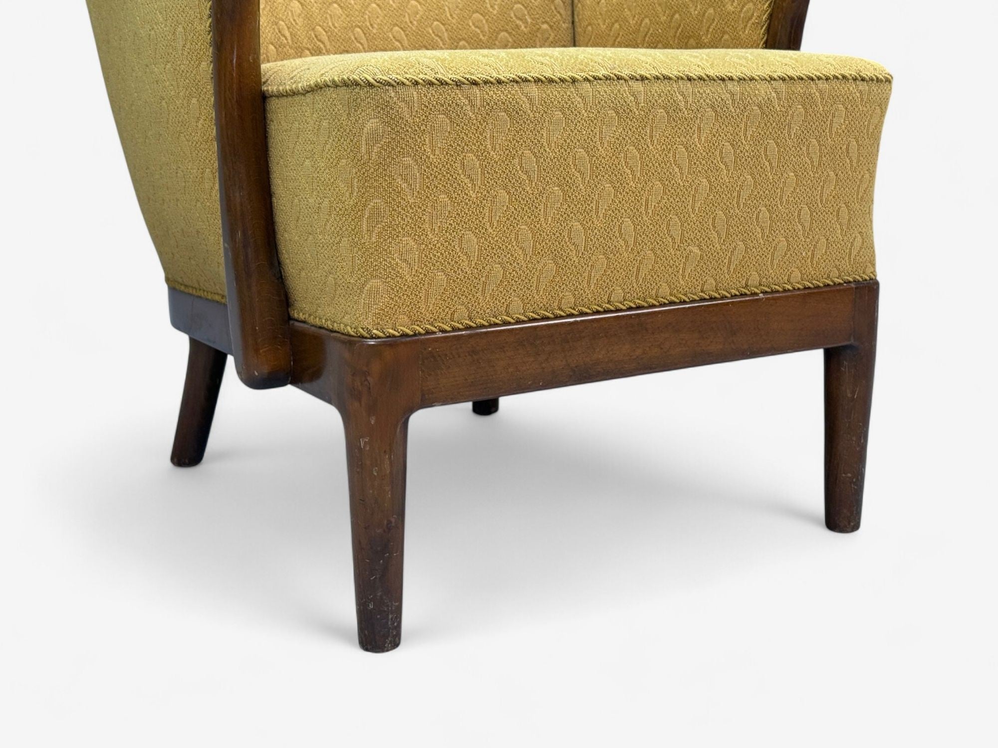 Slagelse Mobelvaerk, Fabric, Wood, Sculptural Arm Chair, Denmark, 1960s