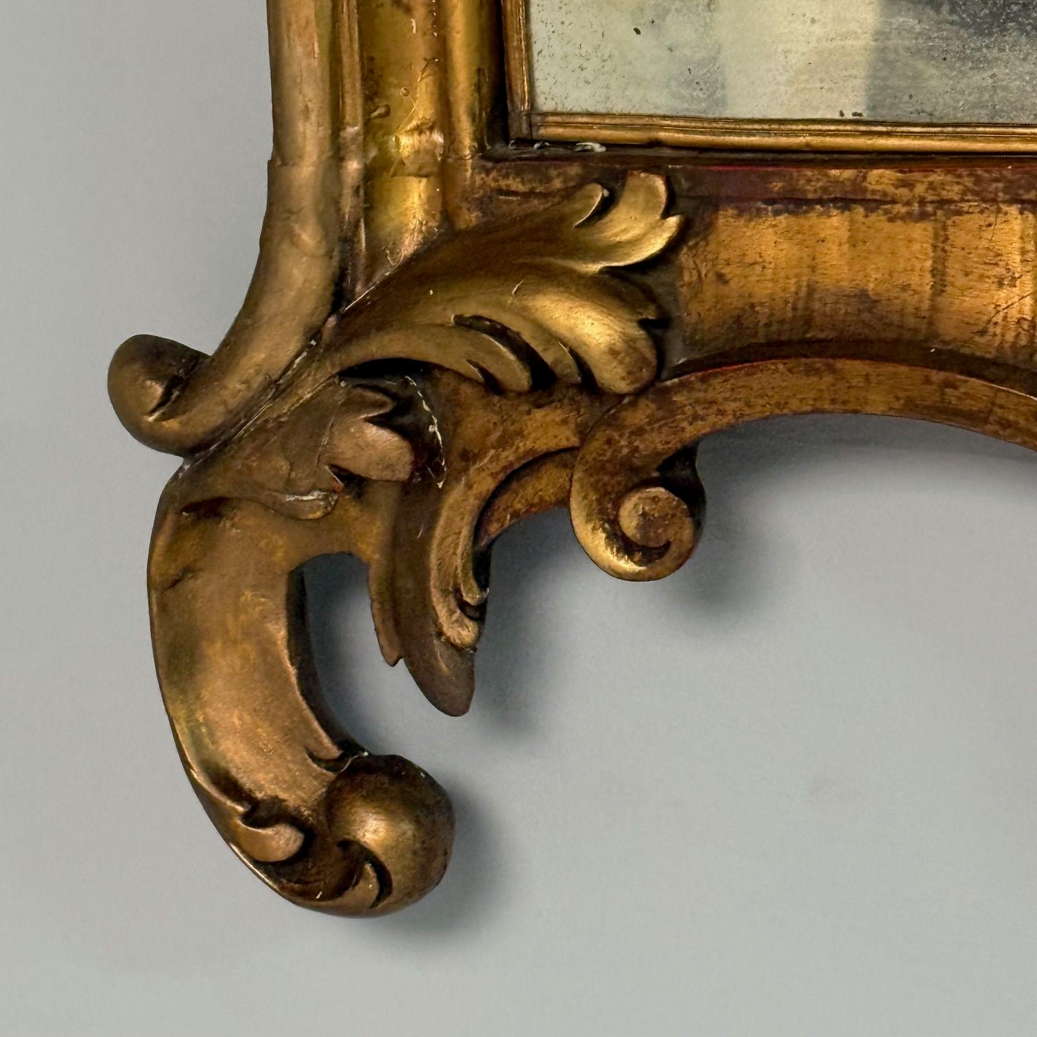 Louis XVI, Wall Mirrors, Giltwood, Antiqued Mirror, Fruitewood Motif 20th C.