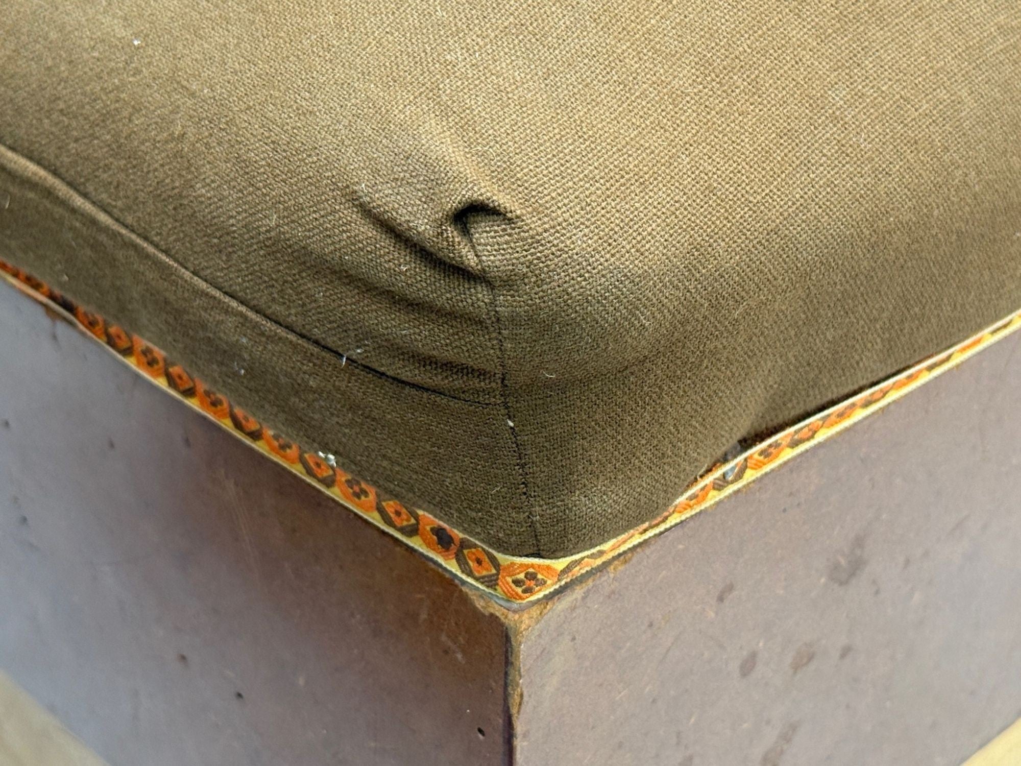 Italian Art Deco, Stained Wood, Brown Fabric, Ottomans or Poufs, Italy, 1930s