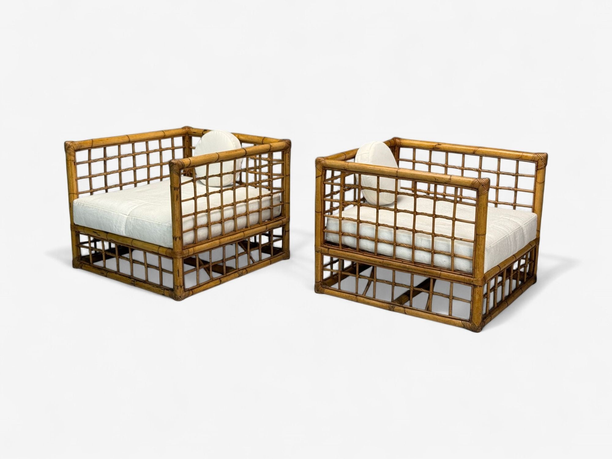 Vivai Del Sud, Italian Modern, Rattan, Bamboo, Lounge Chairs, Italy, 1970s