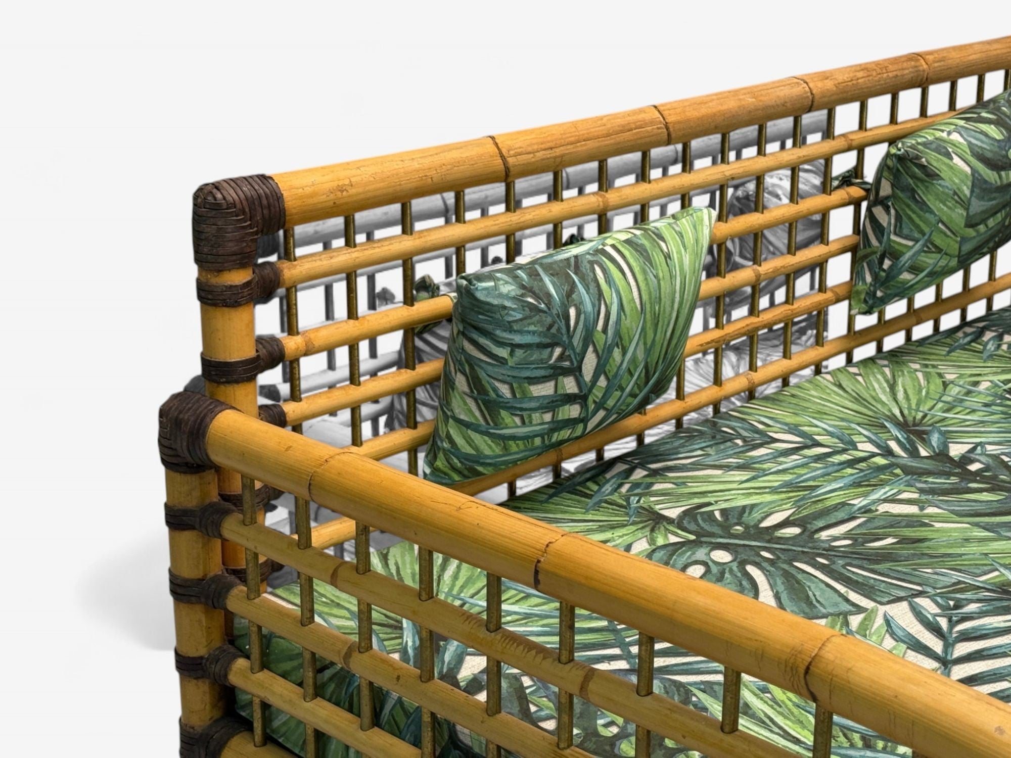 Studio Smania, Italian Modern, Bamboo, Cane, Fabric, Sofa, Italy, 1970s