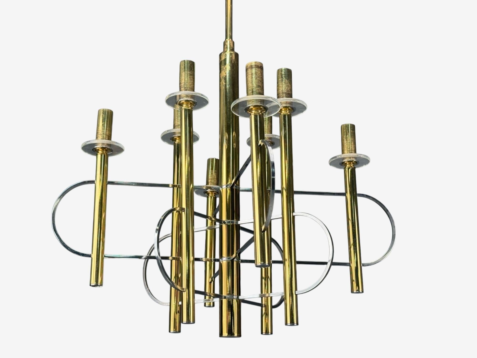 Gaetano Sciolari, Brass, Metal, Glass, Pendant Lights, Italy, 1970s
