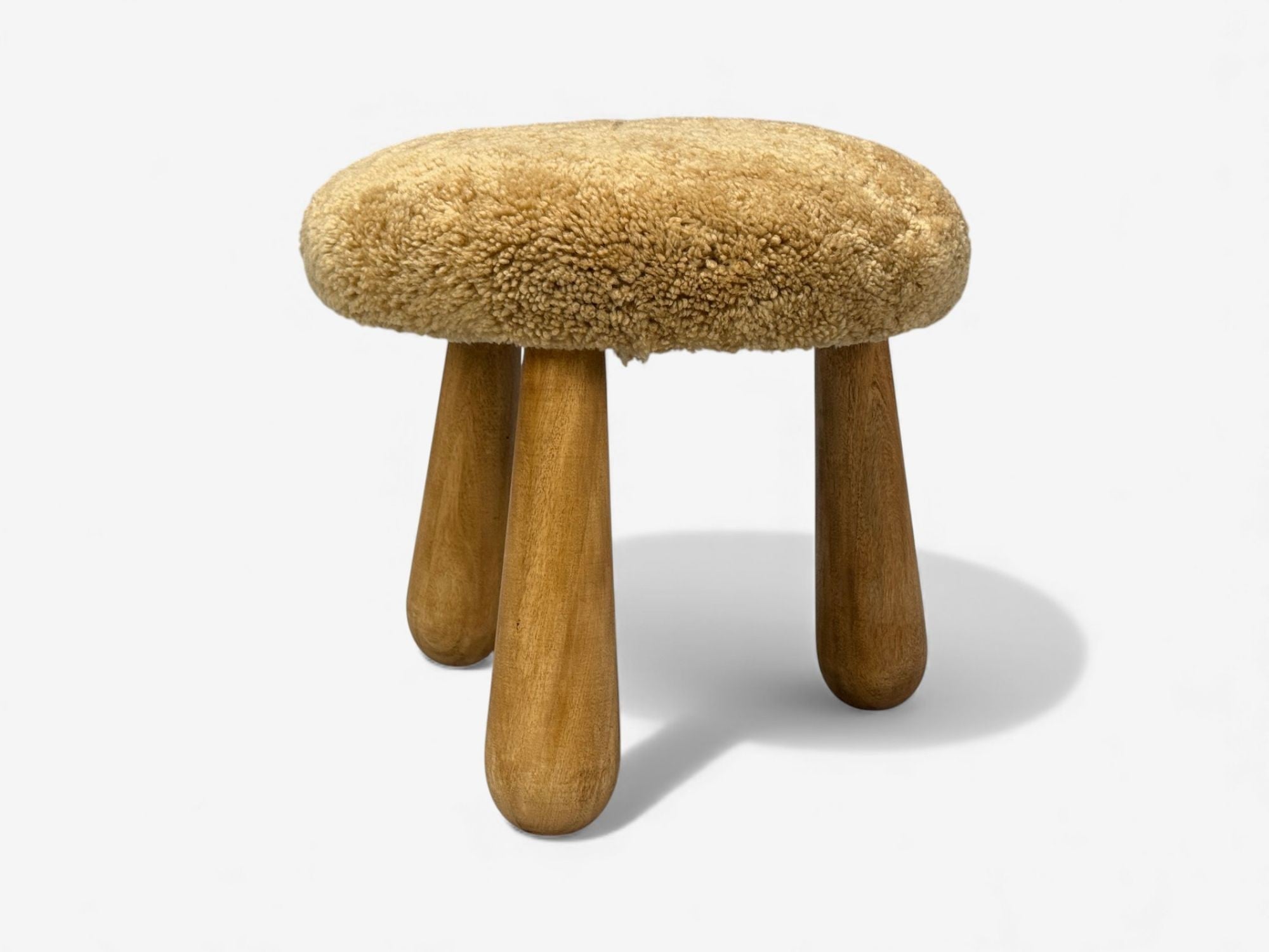 Danish Modern Style, Honey Sheepskin, Maple, Shearling Footstools, USA, 21st c.