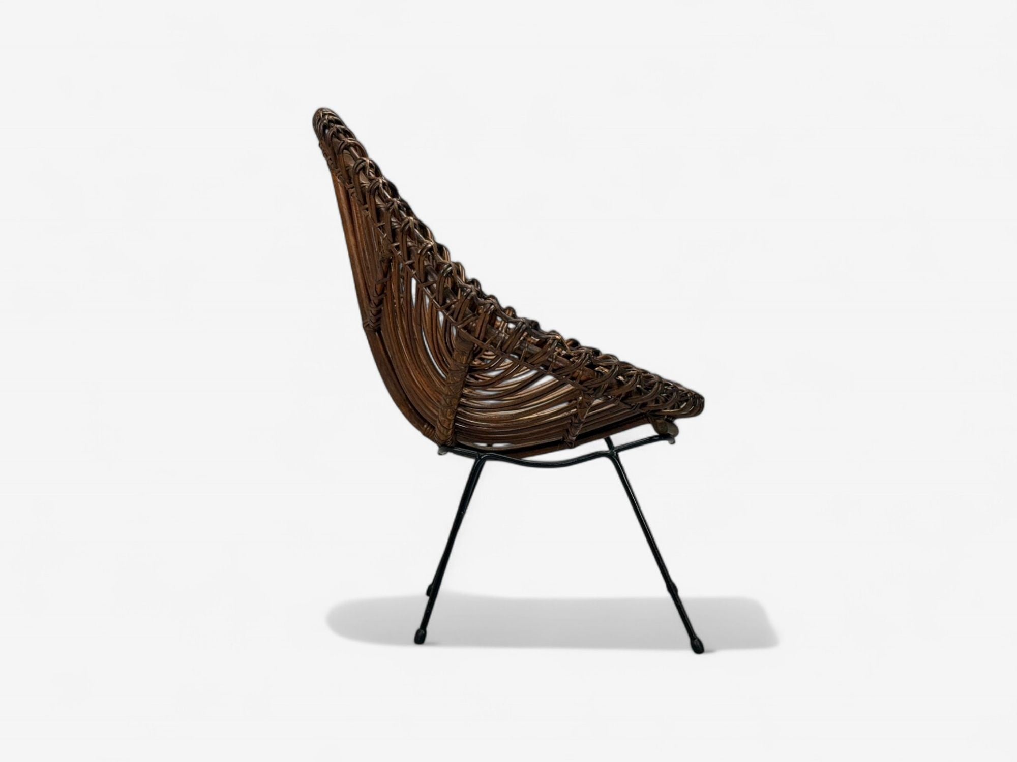Italian Modern, Metal, Bamboo, Rattan, Lounge Chairs, Italy, 1950s