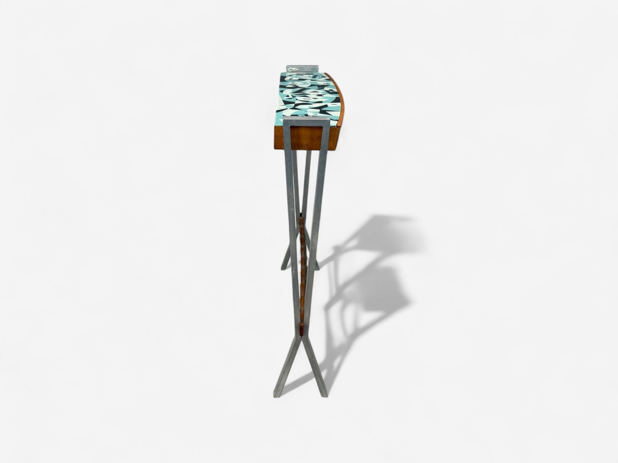 Italian Modern, Painted Glass, Ash Wood, Metal, Console Table, Italy, 1960s