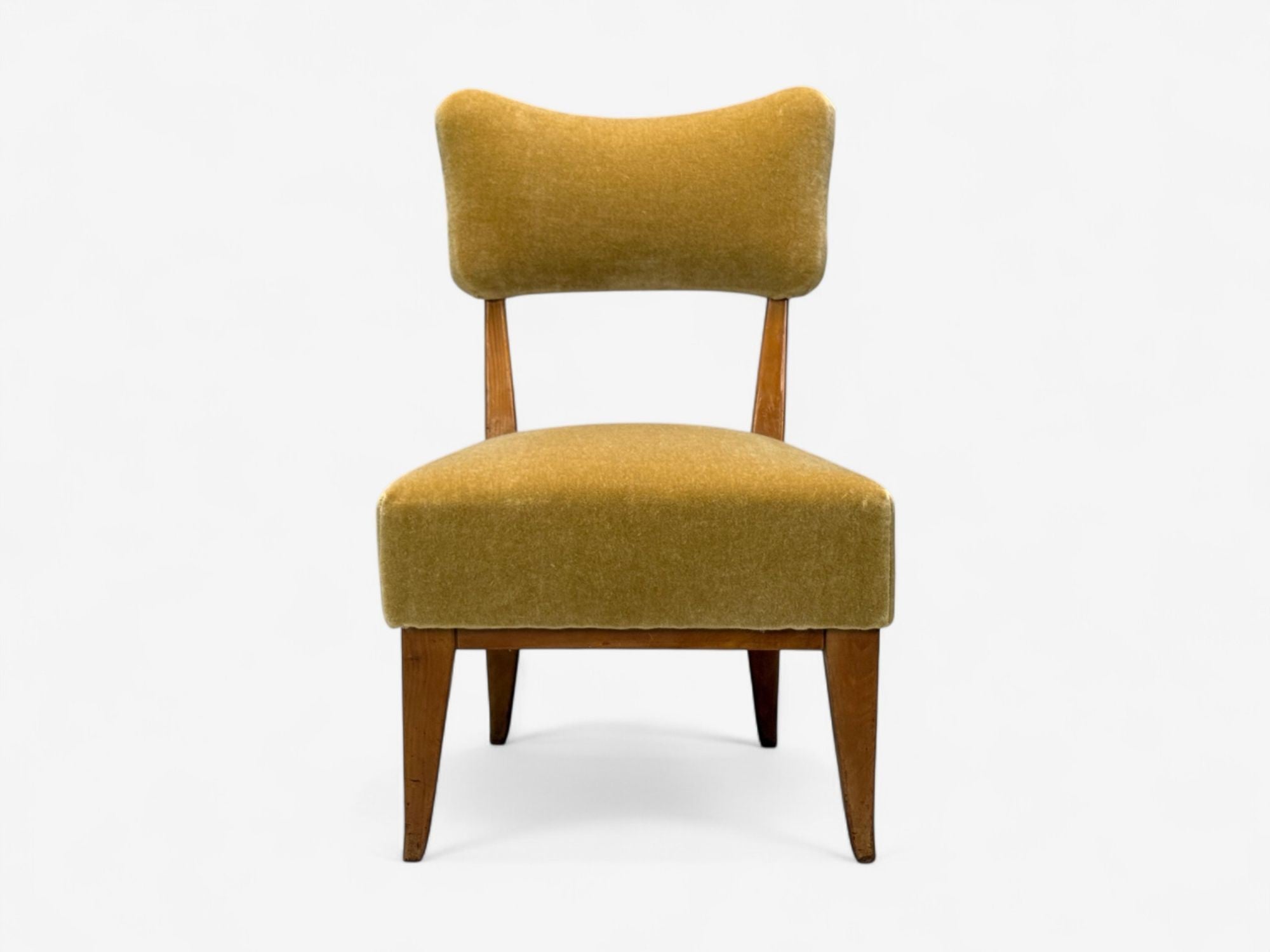 Guglielmo Pecorini, Stained Wood, Camel Mohair, Low Lounge Chair, Italy, 1950s