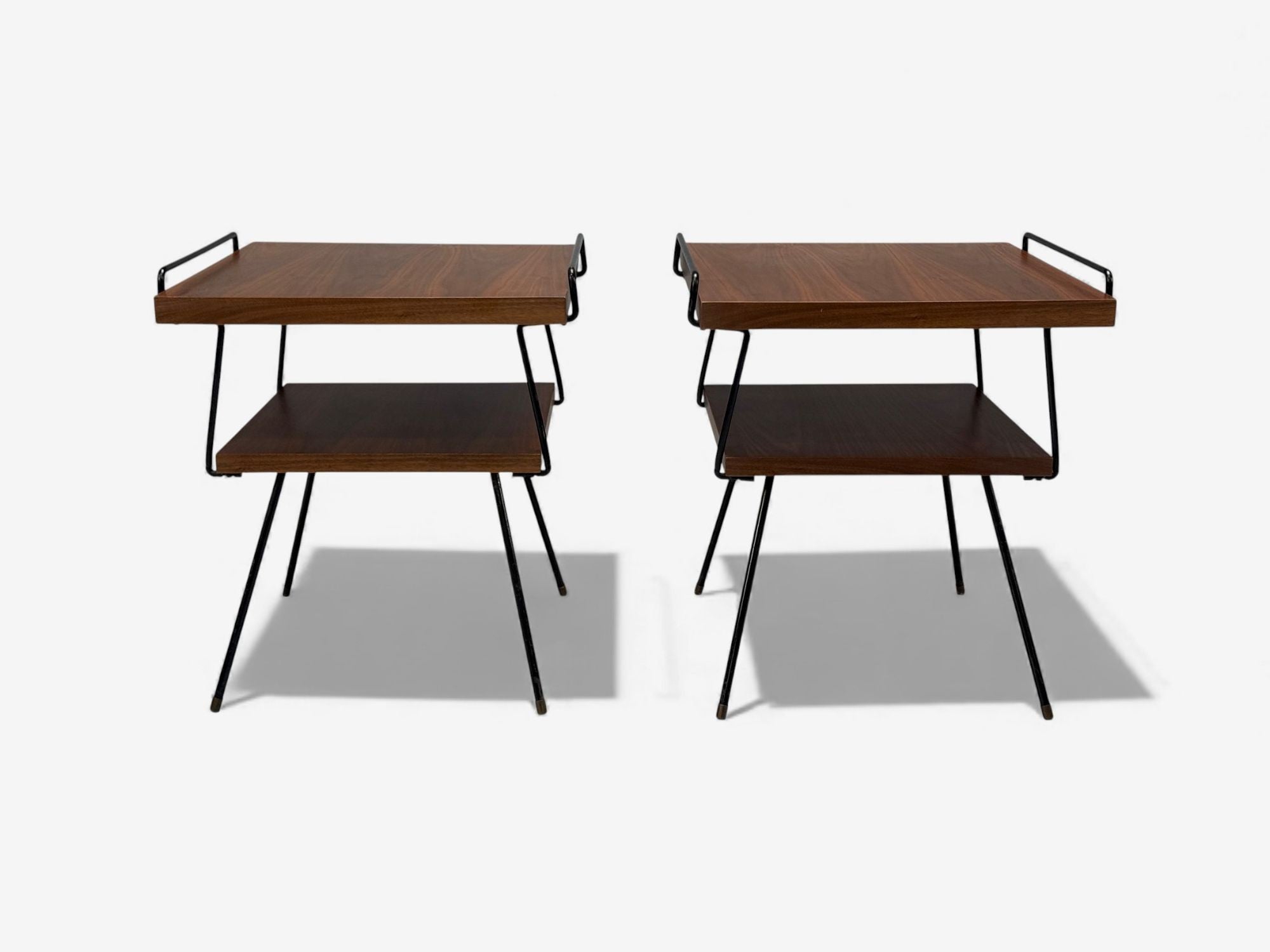 Tony Paul Style, Lacquered Iron, Walnut, Side Tables, USA, 1960s