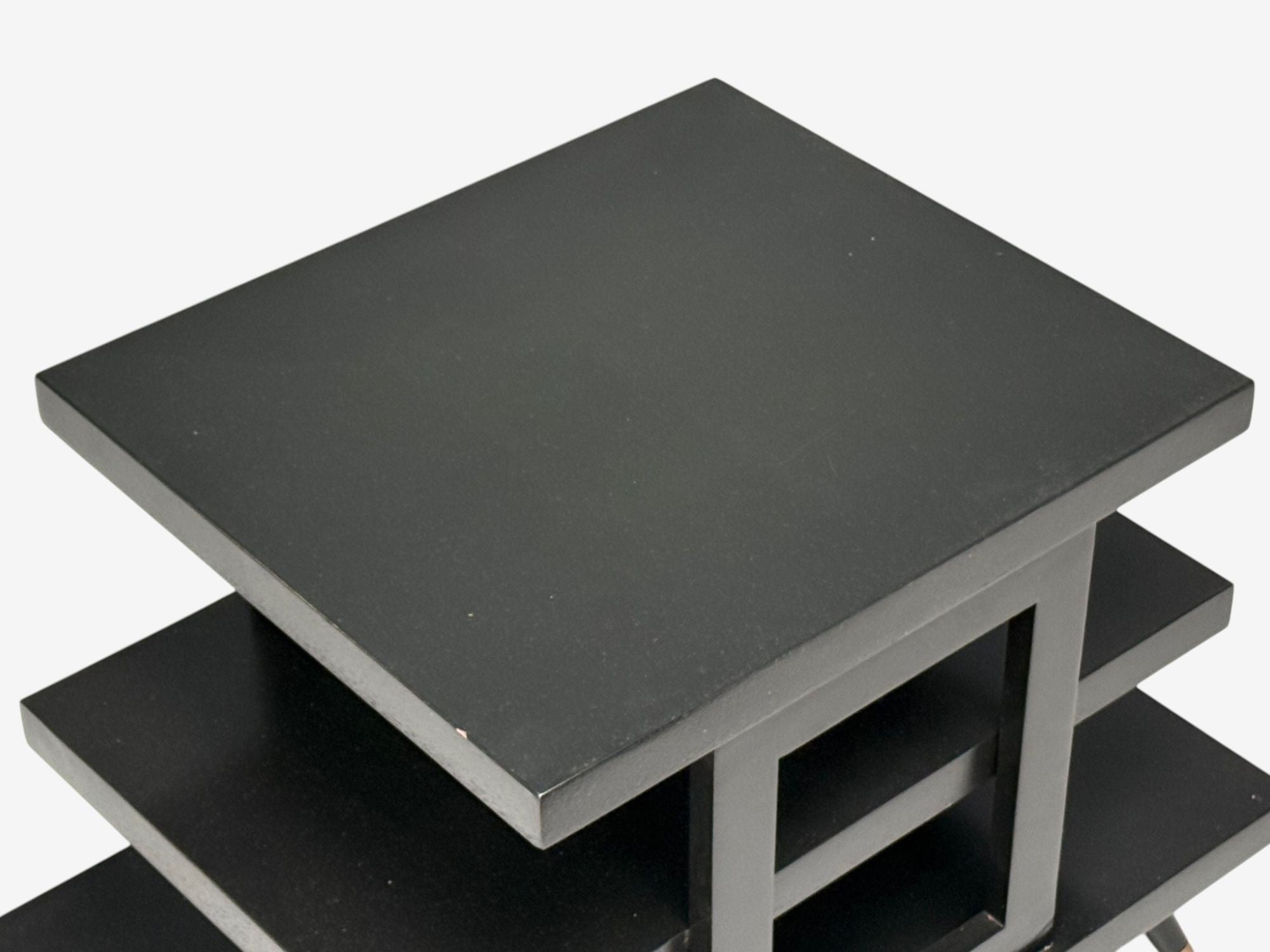 Ico Parisi Style, Ebonized Wood, Brass, Sculptural Side Tables, Europe, 1950s