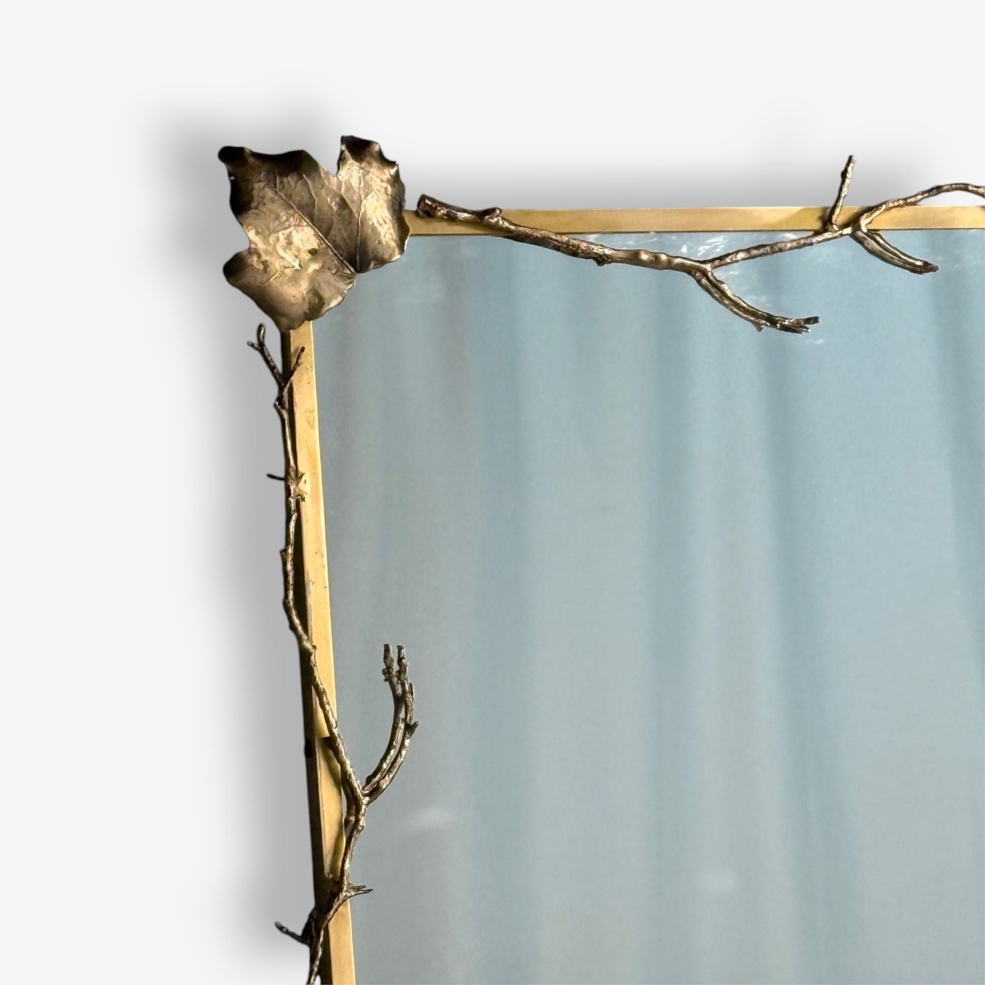 Modern Trapezoidal Bronze Wall Mirrors, Branch and Leaf Motif, France, 21st C.