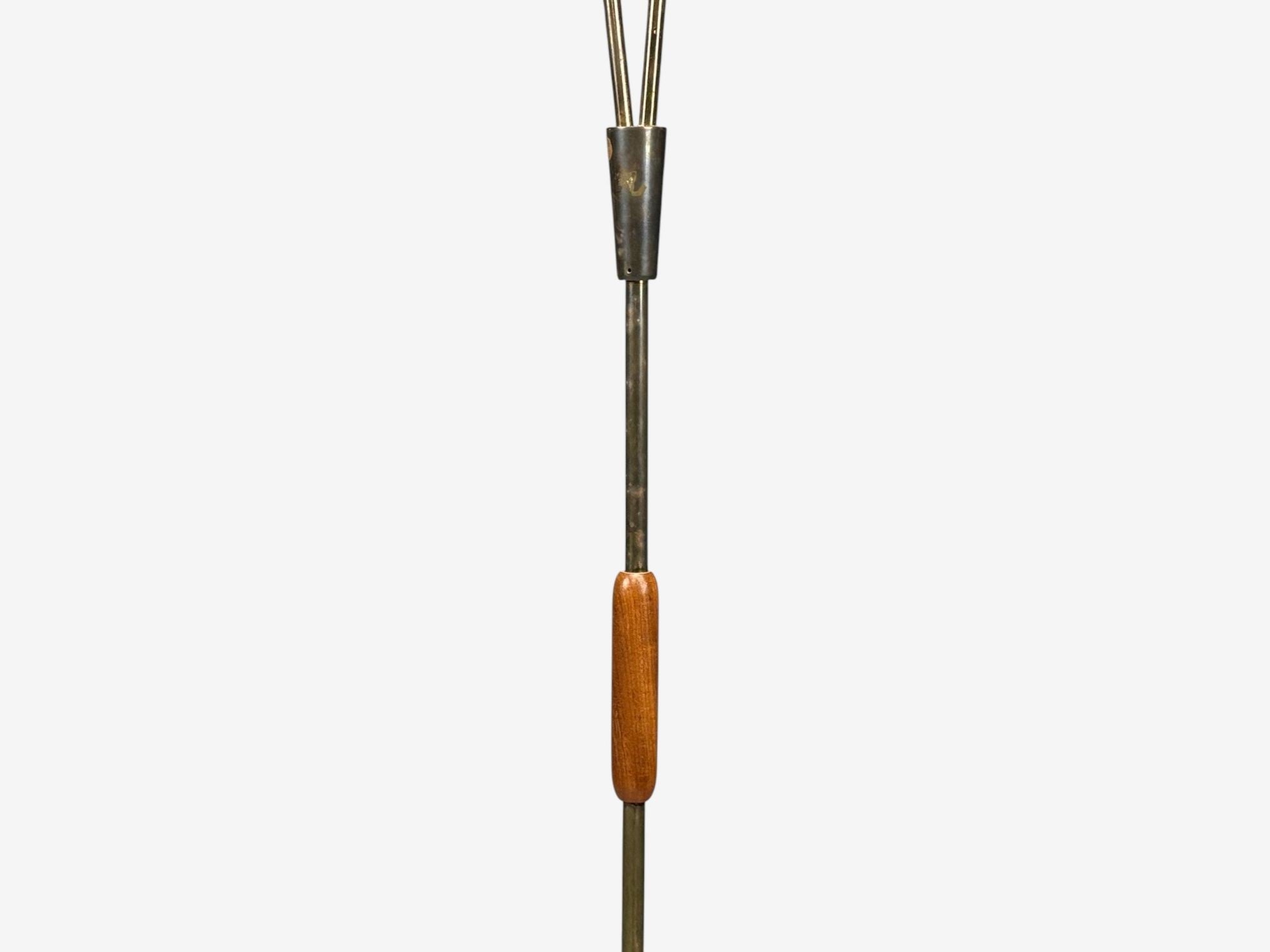 Nybro Armaturfabrik, Floor Lamp, Wood, Metal, Fabric, Sweden, 1940s