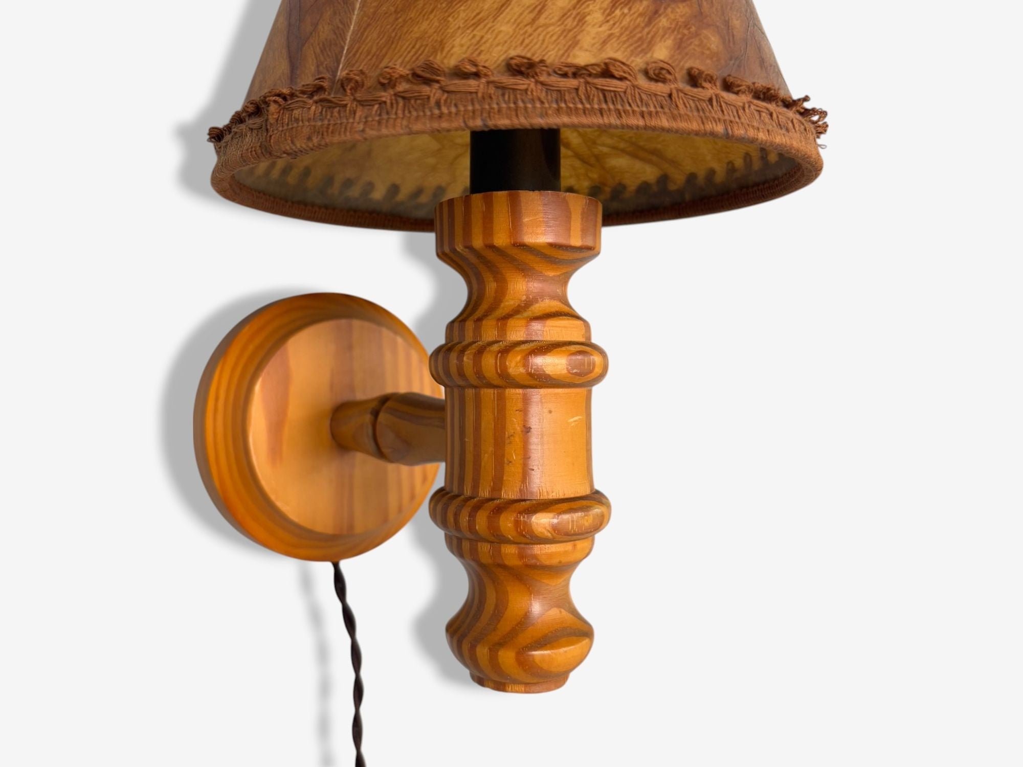 Swedish Modern, Pine, Brown Parchment, Wall Sconces, Sweden, 1970s