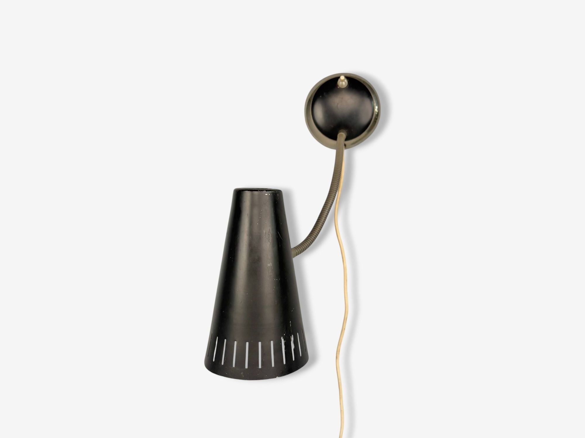 Swedish Modern, Black Lacquered Metal, Adjustable Desk Lamp, Sweden, 1950s