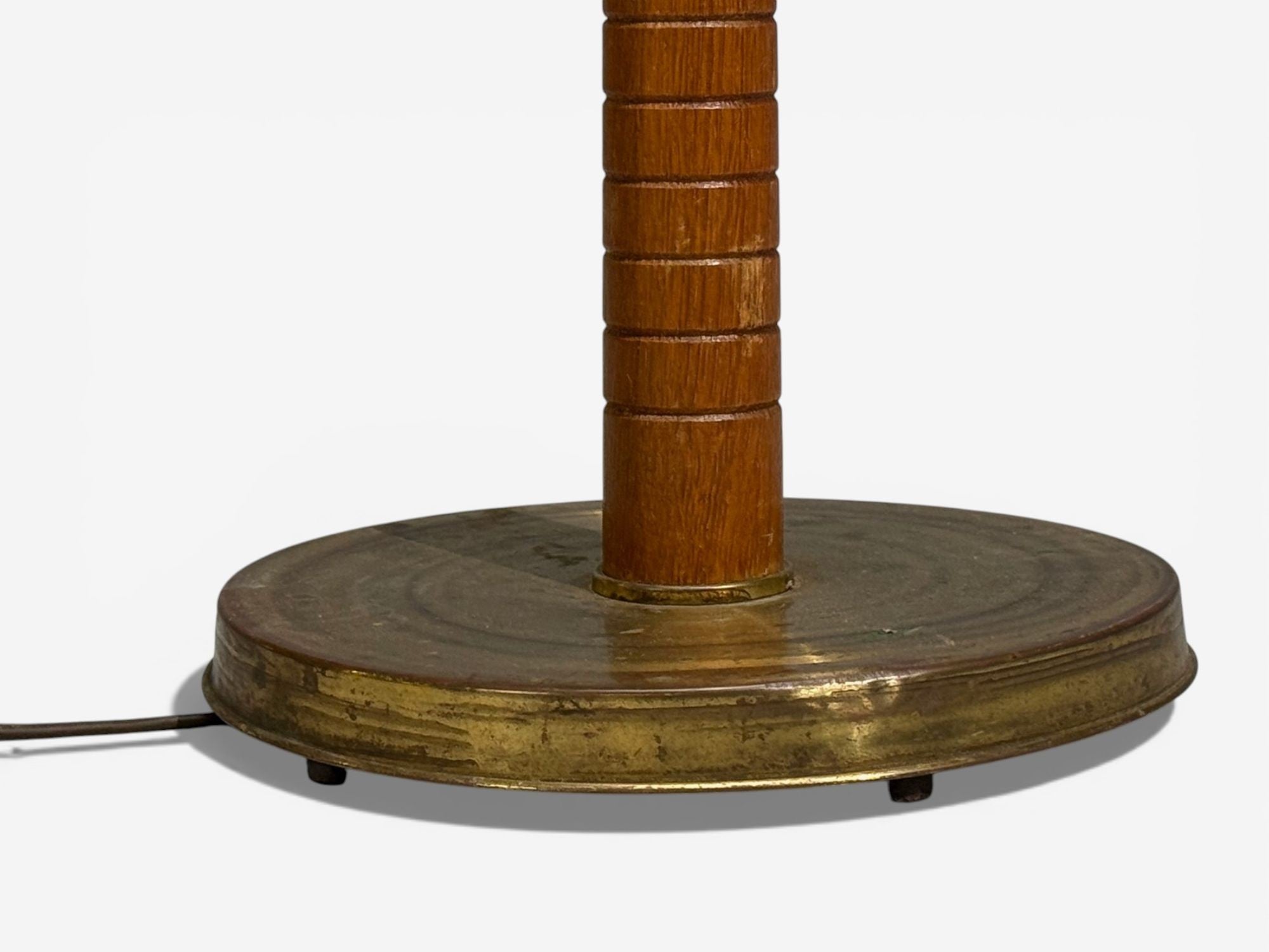 Swedish Modern, Organic Floor Lamp, Brass, Wood, Sweden, 1940s