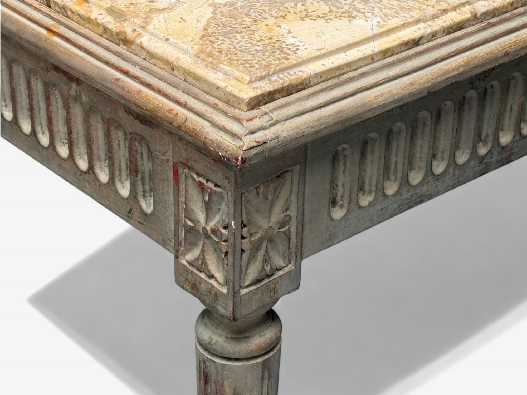Gustavian, Louis XVI Style, Console Tables, Distressed Grey Wood, Marble, France