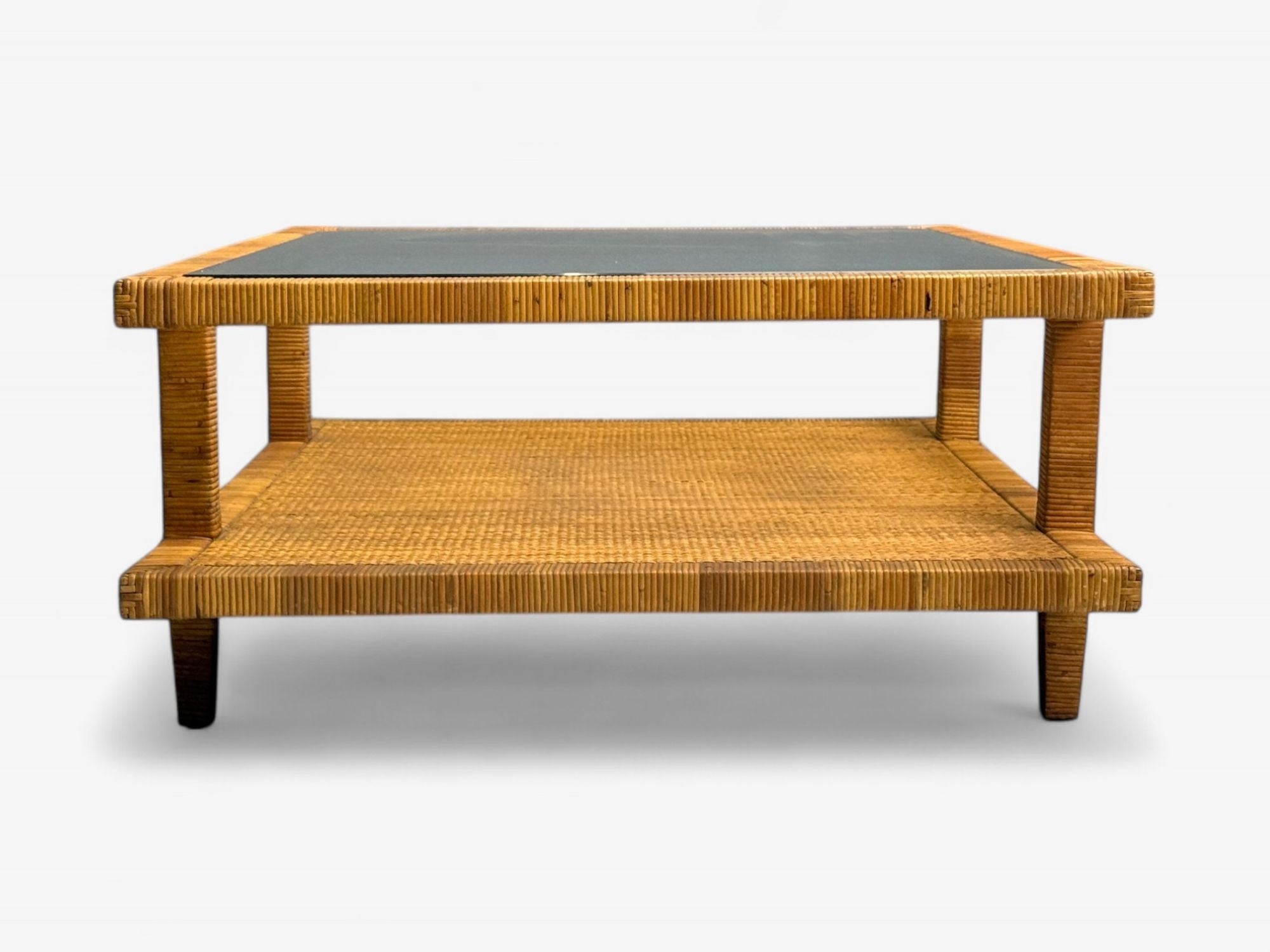 Bielecky Brothers, Modern Coffee Table, Cane Wrap, Glass, USA, 21st C.