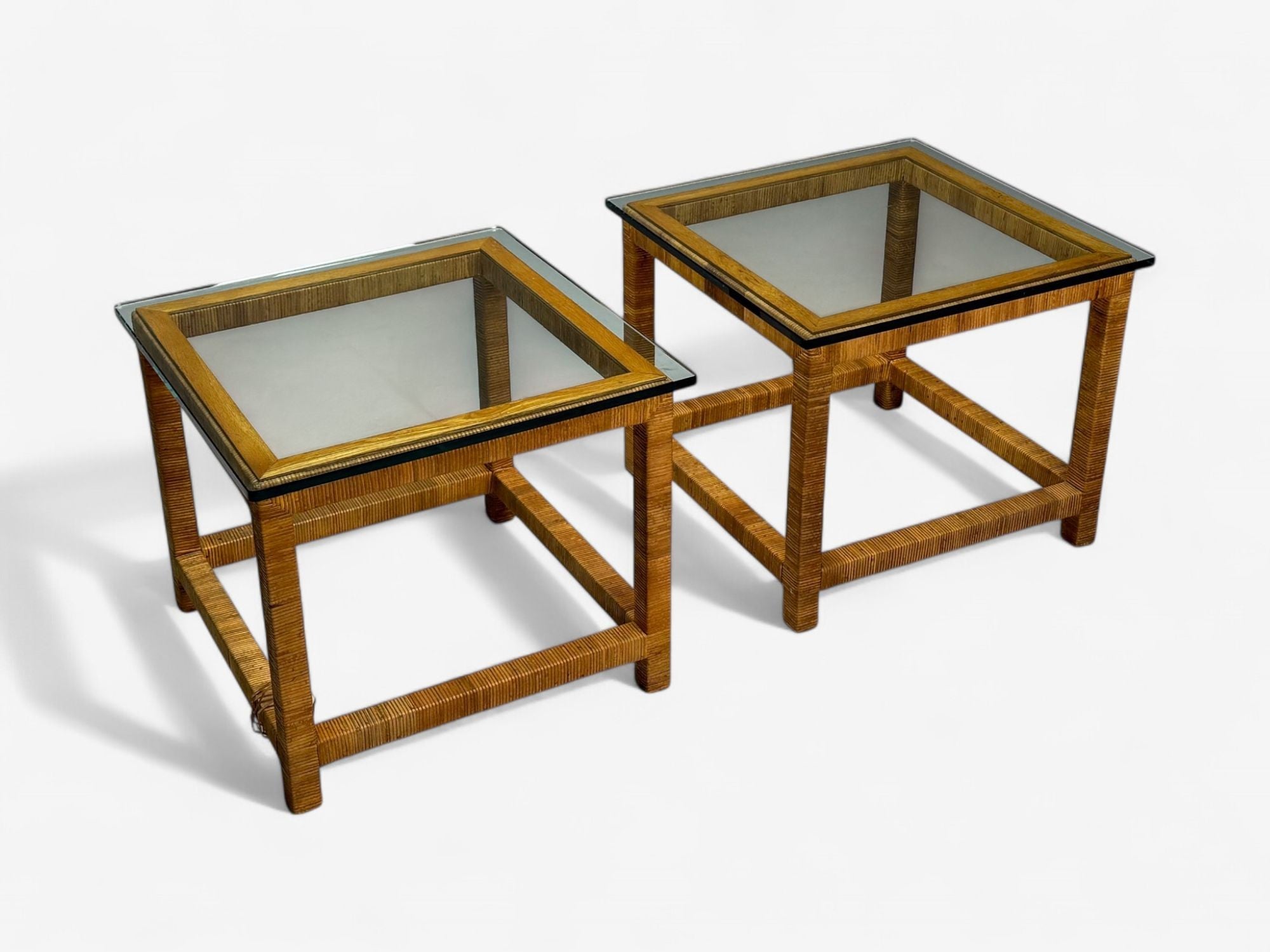 Bielecky Brothers, Modern Side Tables, Cane Wrap, Glass, USA, 21st C.