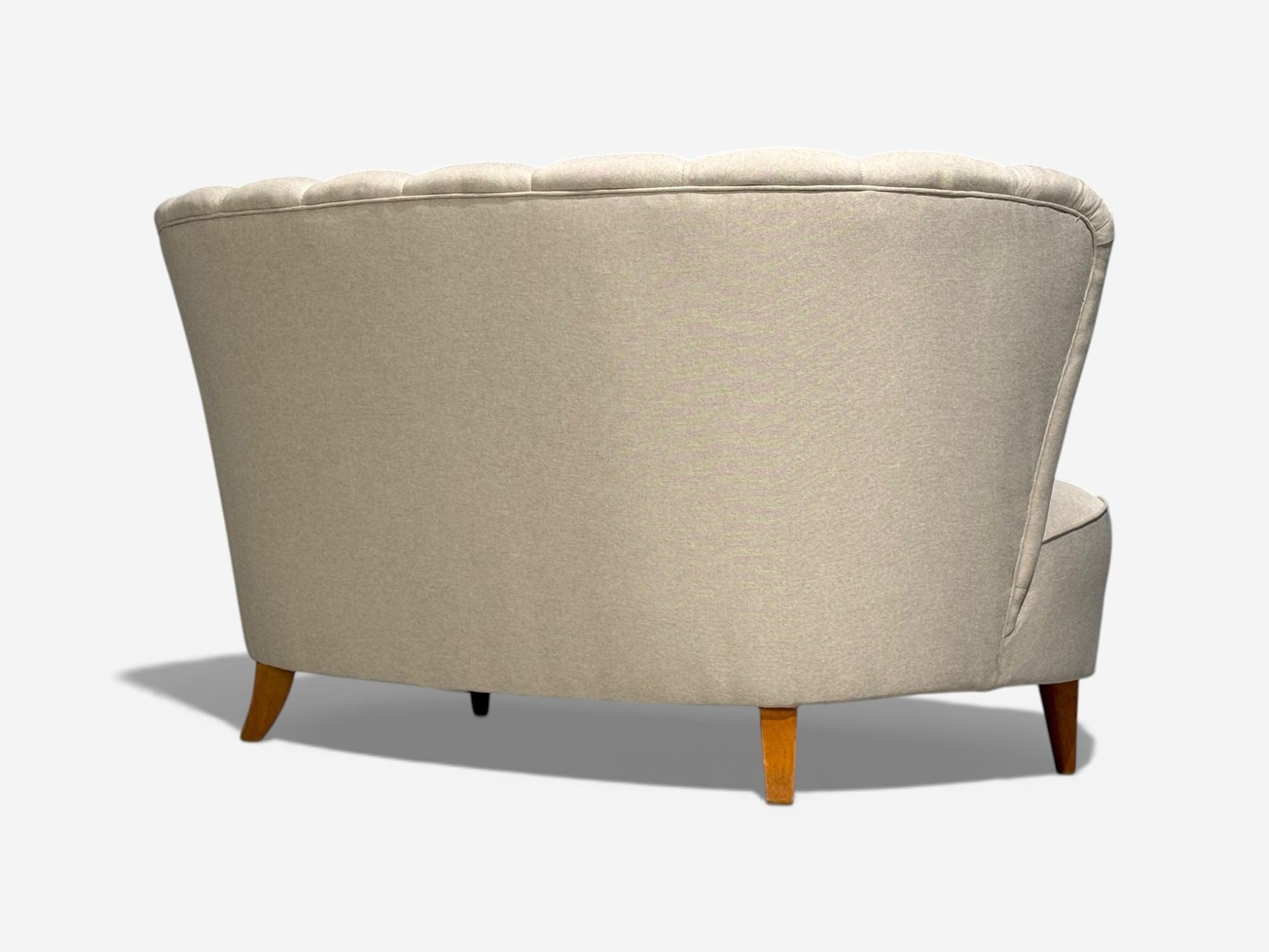 Carl-Johan Boman, Settee, Beige Linen, Wood, Finland, 1950s