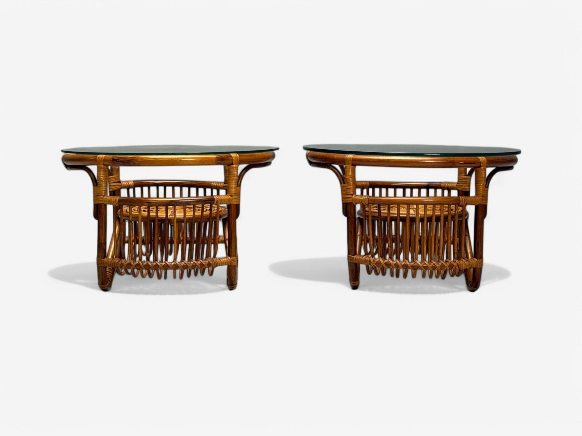 Franco Albini Style, Italian Mid-Century Modern, Side Tables, Bamboo, Rattan