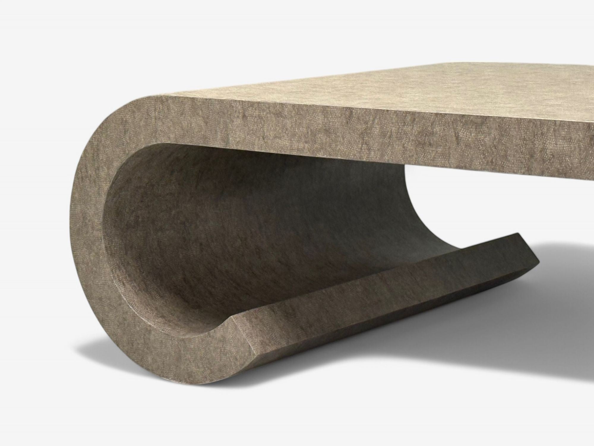 Karl Springer Style, Mid-Century Modern, Grey Faux Shagreen, Coffee Table, 1980s