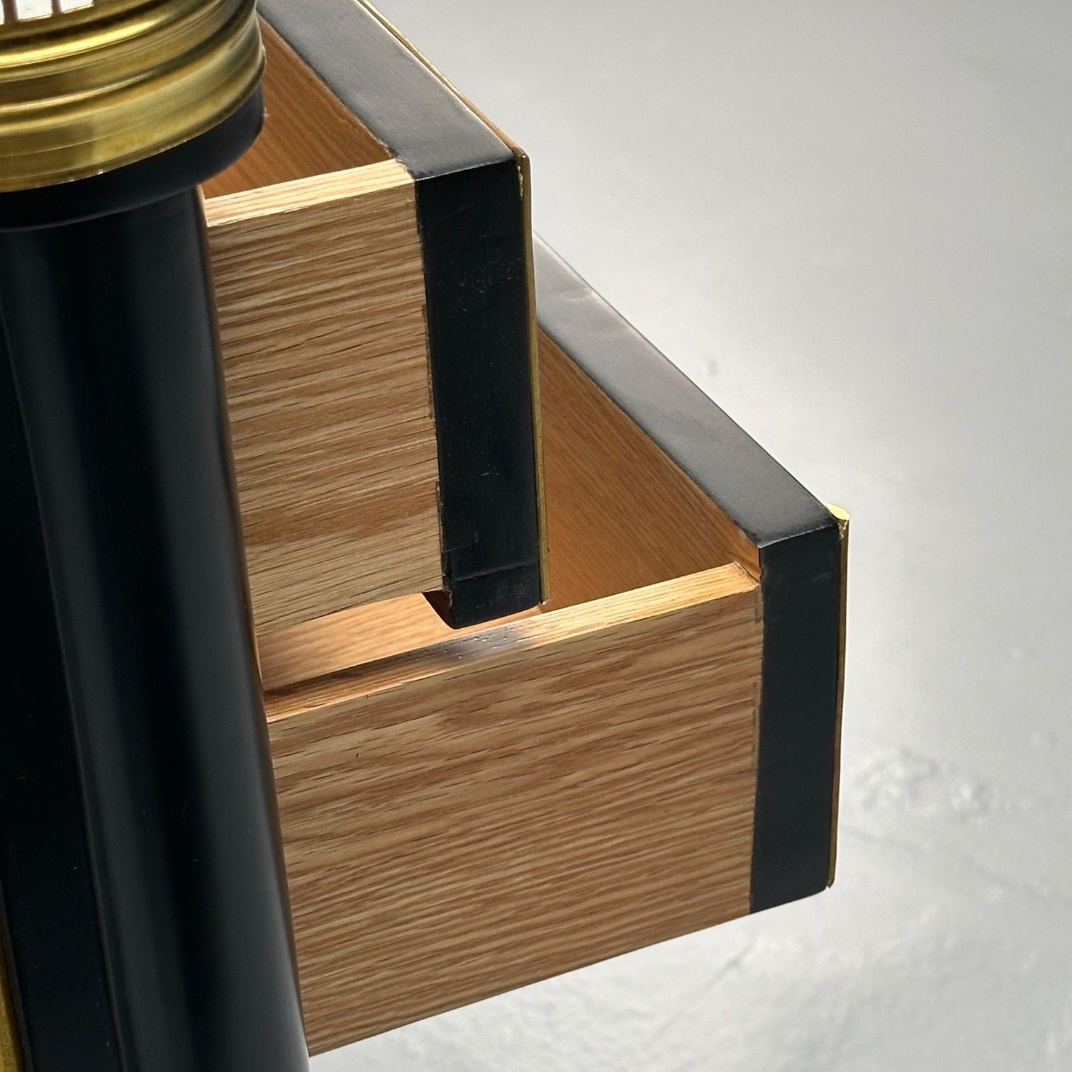 Maison Jansen Style, Hollywood Regency, Brass, Marble, Ebonized Nightstands