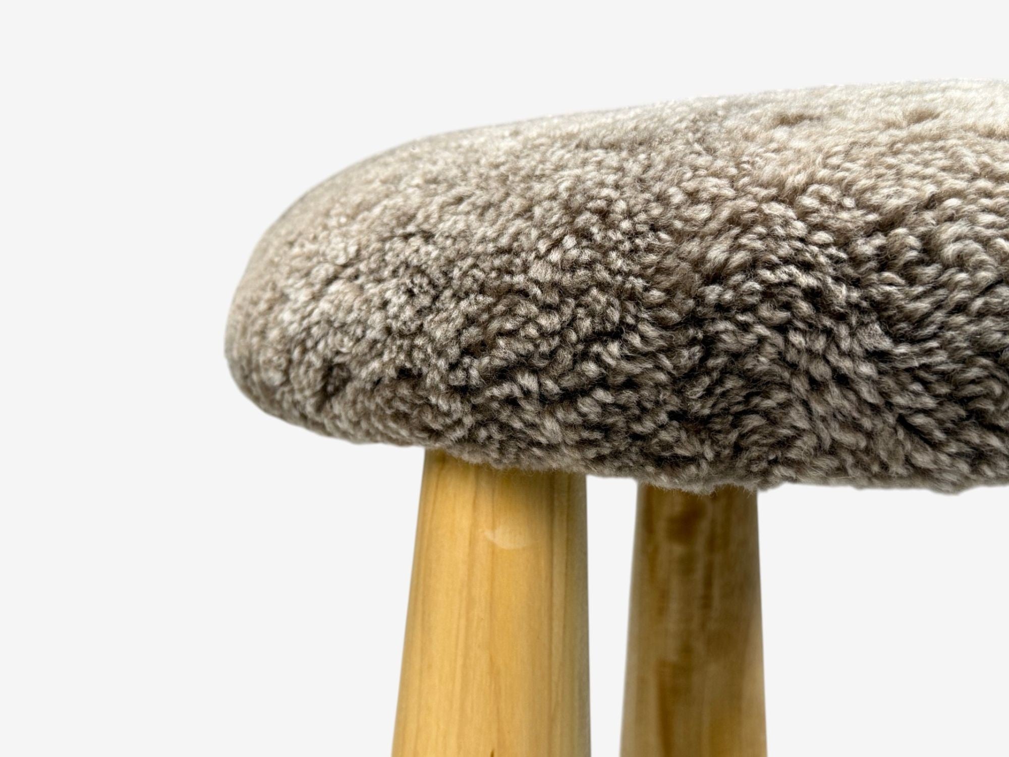 Danish Modern Style, Brown Sheepskin, Maple, Shearling Footstools, 21st c.