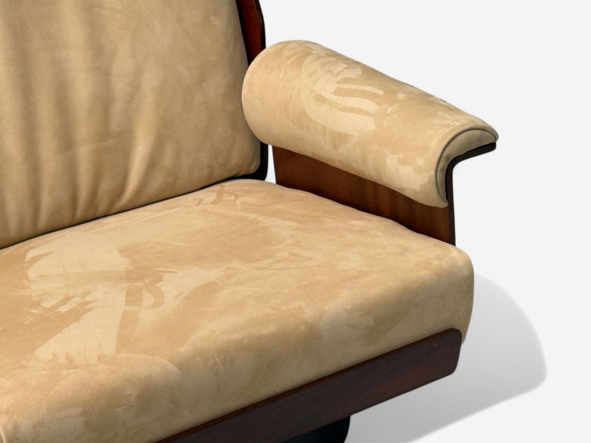 Bernard Brunier, French Mid-Century Modern, Rosewood, Suede, Settee, 1960s