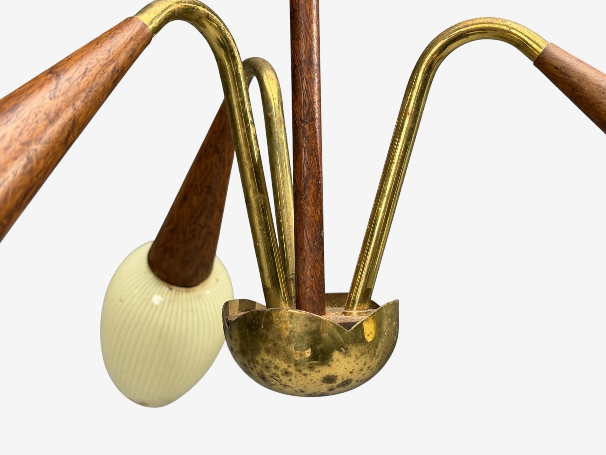 Swedish Modern, Pendant Light, Brass, Wood, Glass, Sweden, 1920s