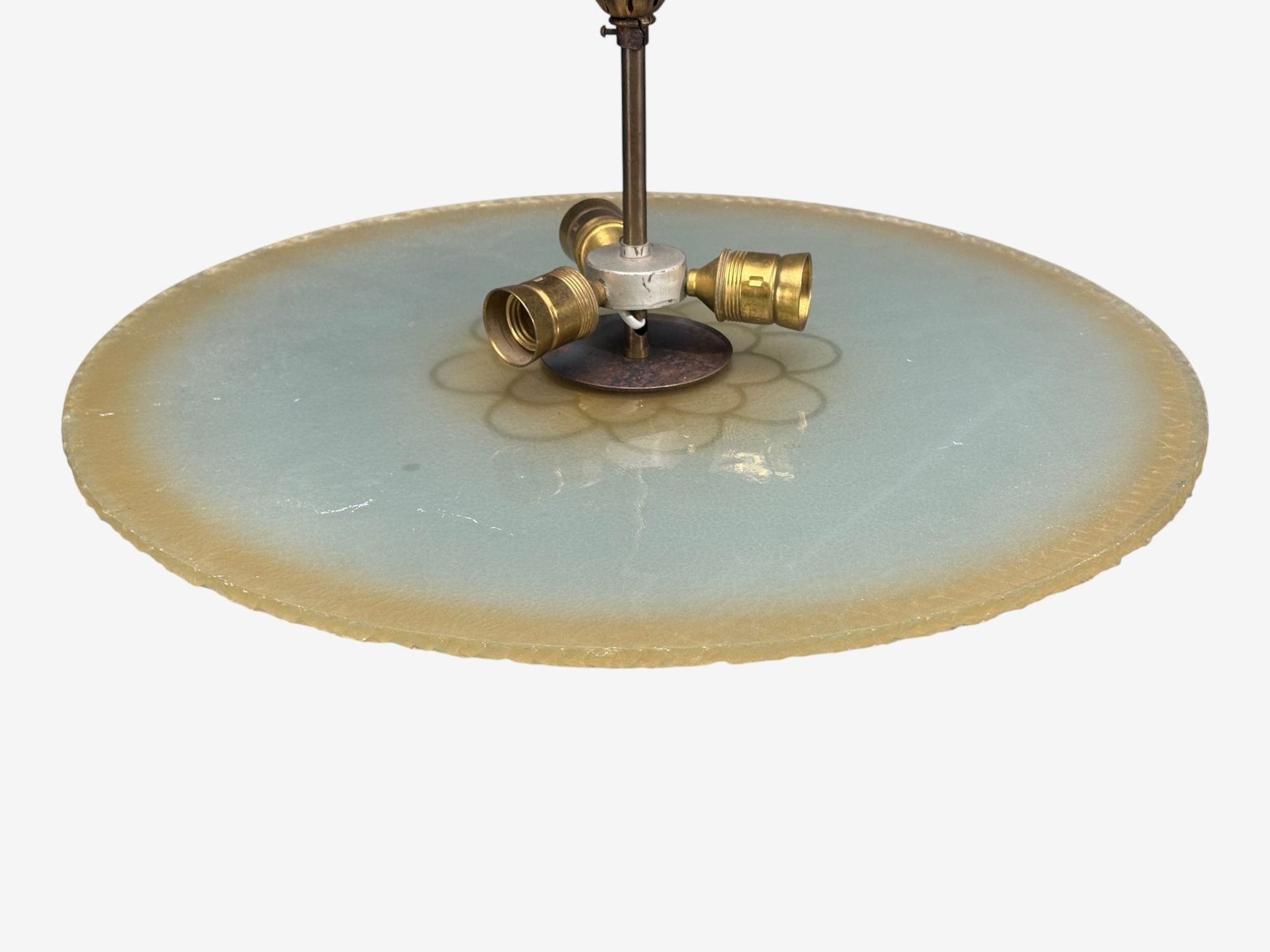 Swedish Modern, Pendant Light, Raw Glass, Wood, Sweden, 1940s