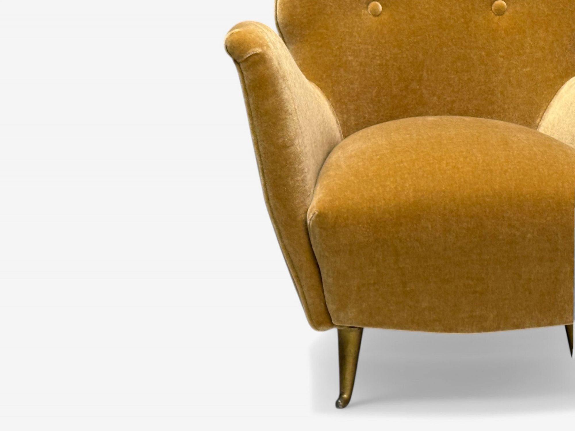 ISA Bergamo, Italian Mid-Century, Bronze, Camel Mohair, Lounge Chairs, 1950s