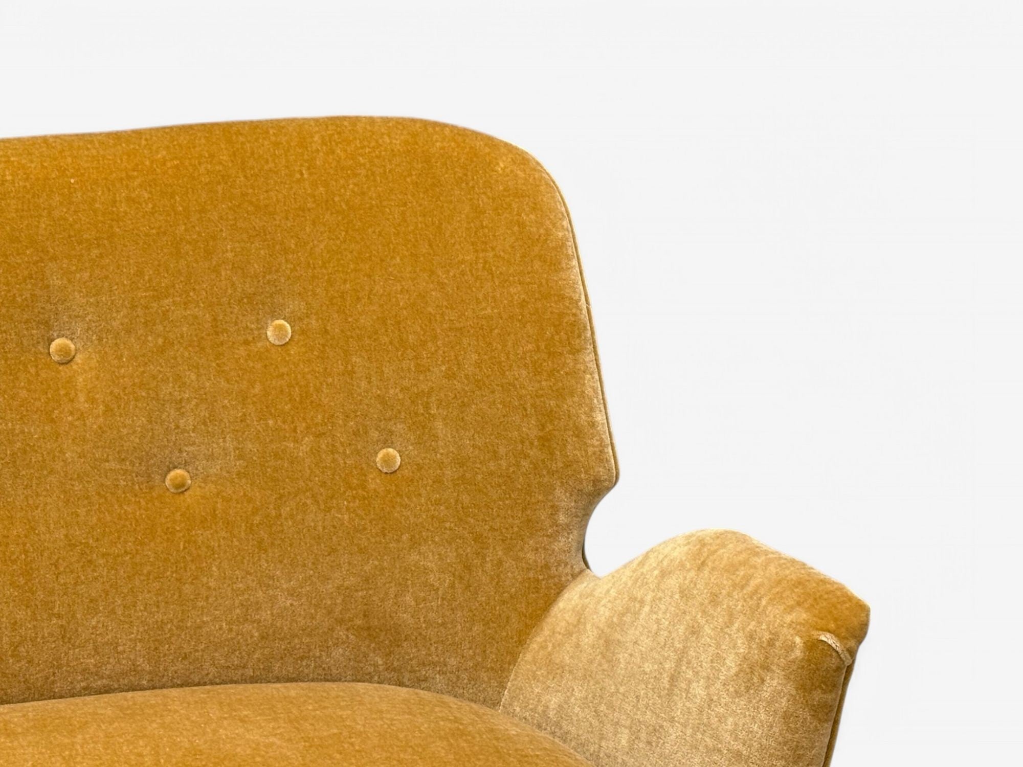 ISA Bergamo, Italian Mid-Century Modern, Bronze, Camel Mohair, Settee, 1950s