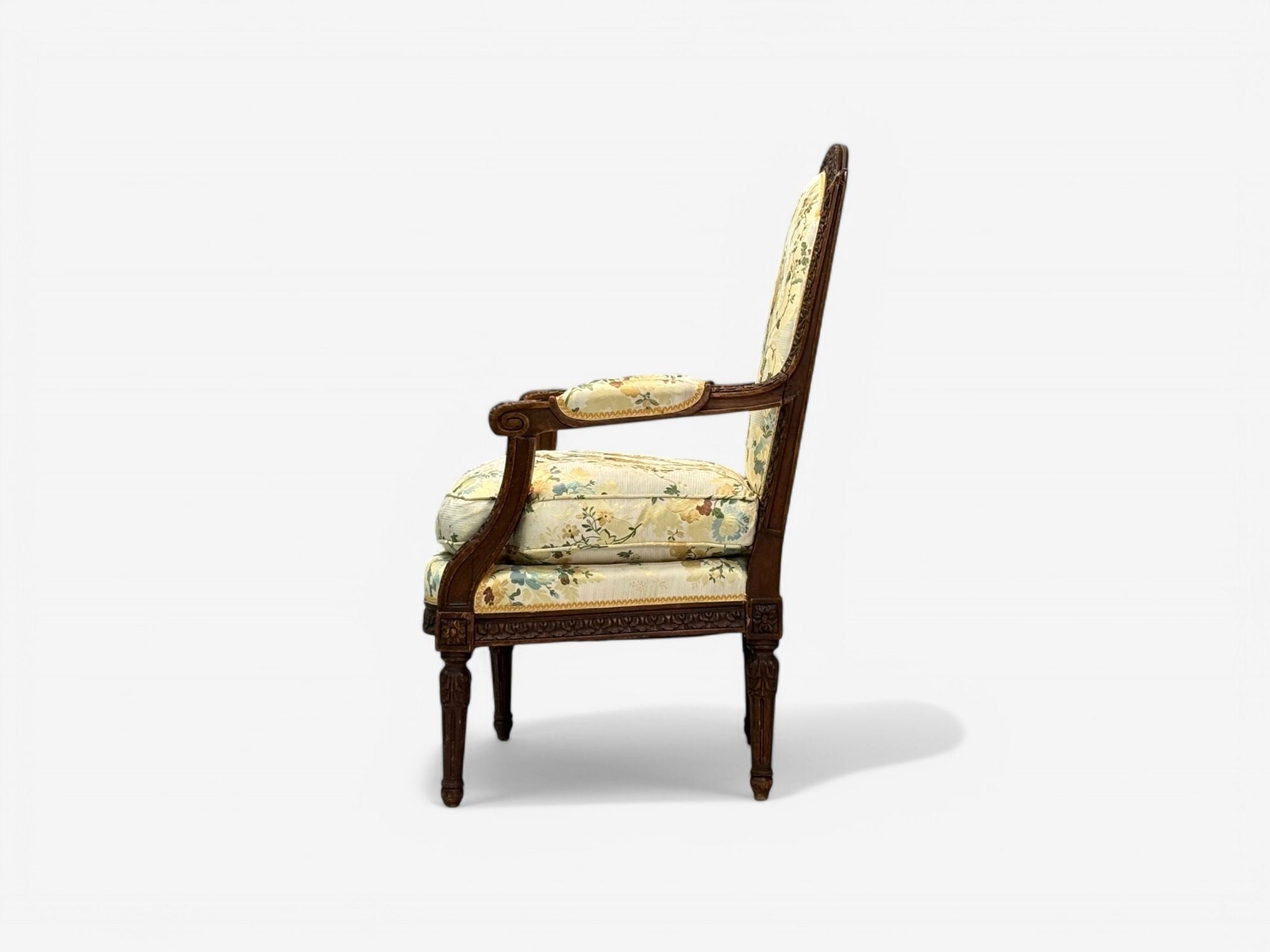 Louis XVI Style, Beechwood, Floral Fabric, Bergere Chairs, France, 1940s