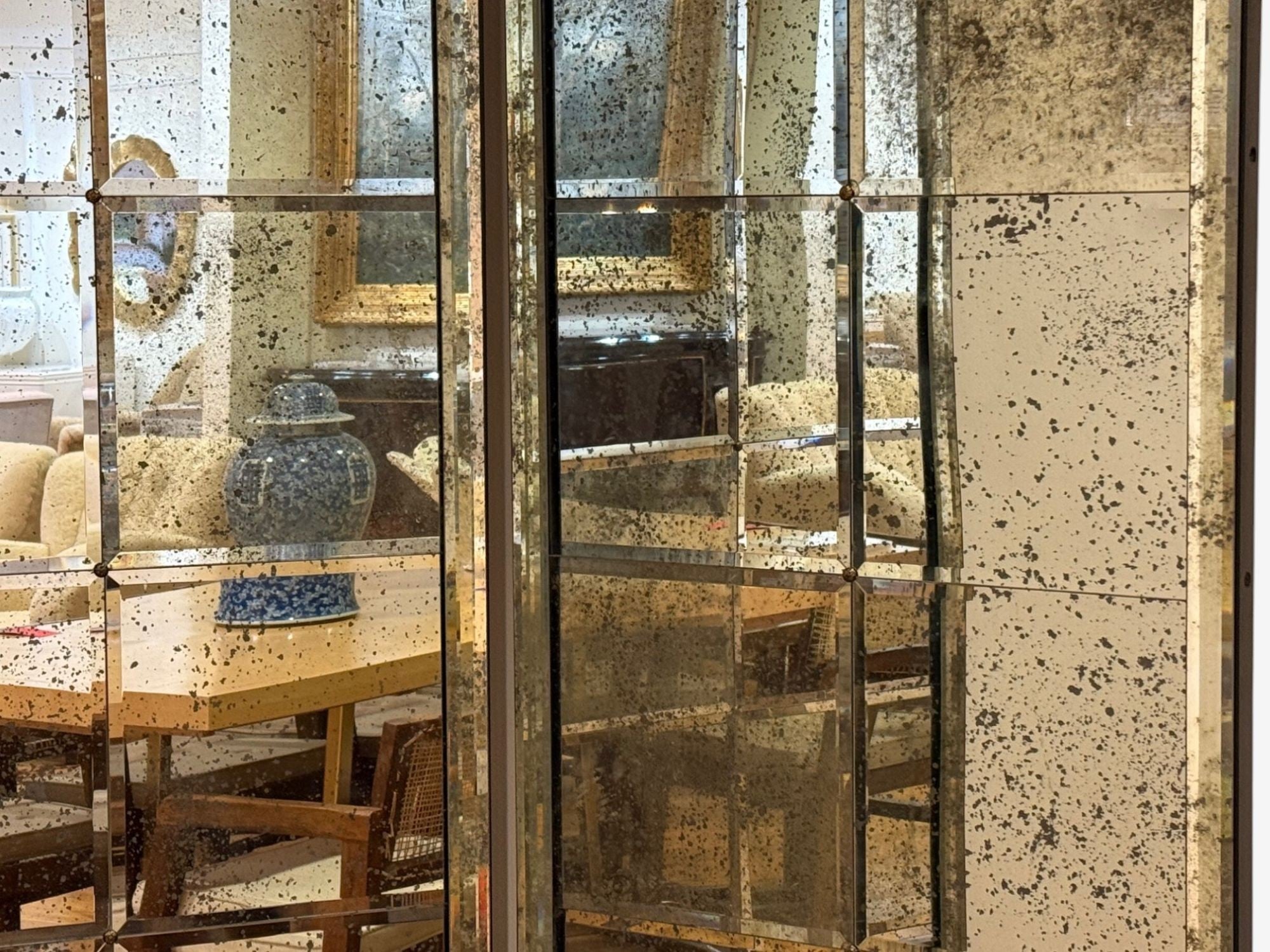 Art Deco Style, Antique Glass, Distressed Mirror, Room Divider, USA, 20th C.