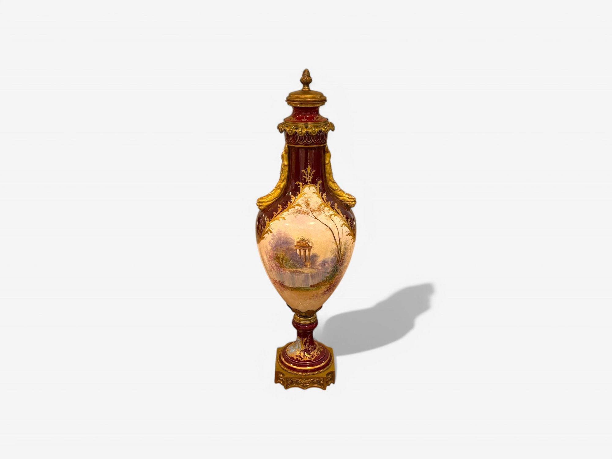 Sevres, Porcelain, Gilt Metal, Vase with Cherub and Maiden, France, 19th C.