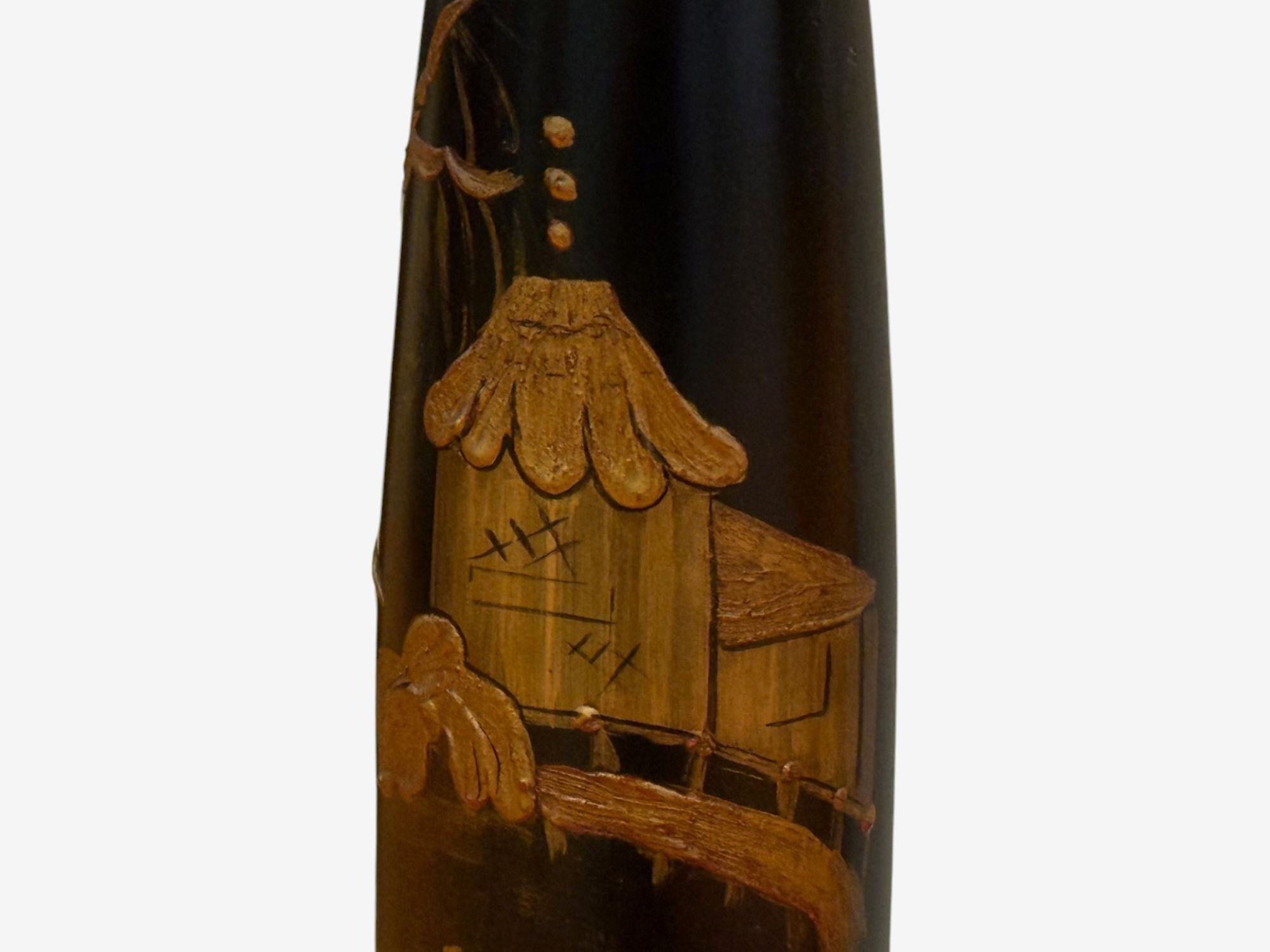 Chinoiserie Style, Crackle Lacquer, Giltwood, Floor Lamp with Shelf, USA, 20th C